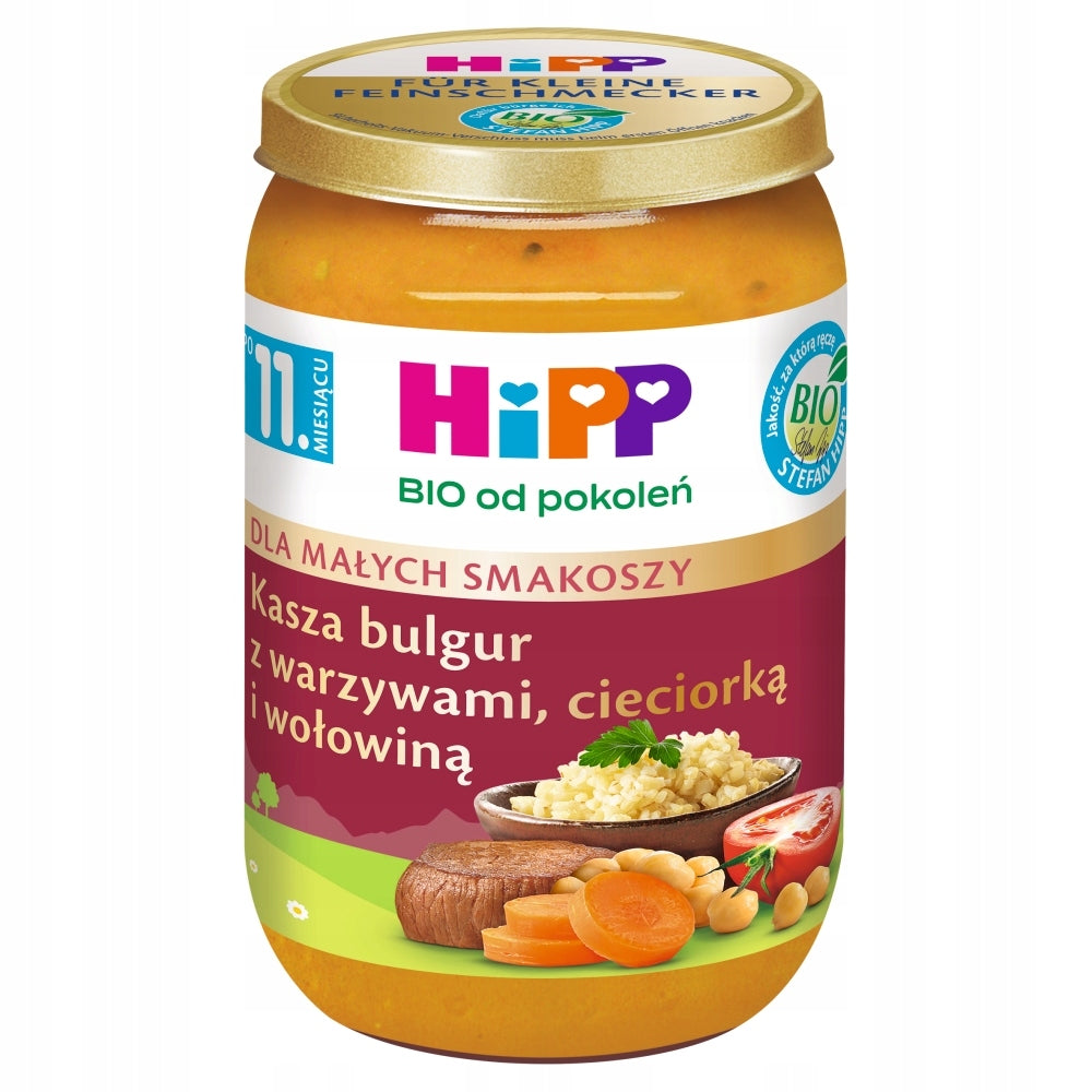 HiPP BIO GROATS bulgur with vegetables, chickpeas and beef 220g after 9 months