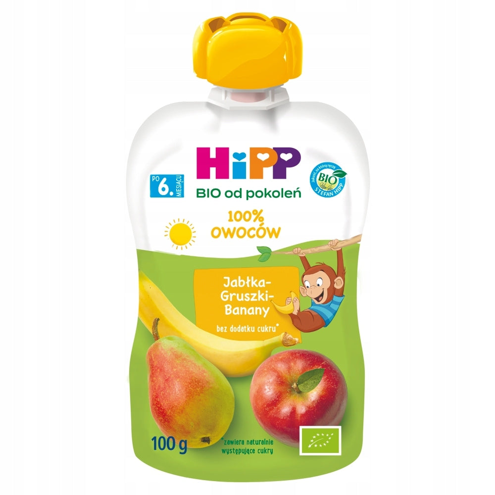 HiPP BIO Tube Mousse Apples Pear Bananas 6x100g after 6 months Brand Hipp