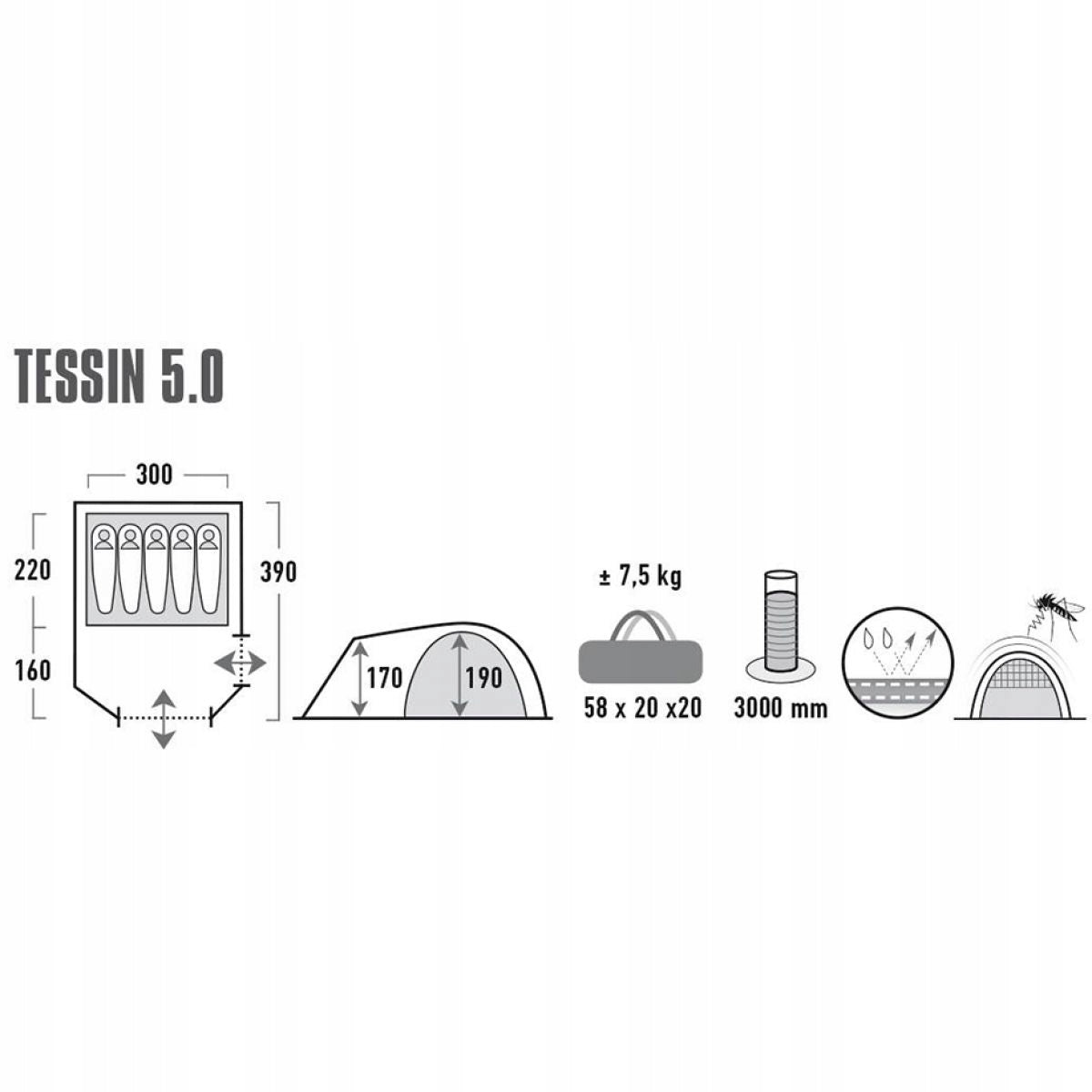 High Peak Camping tent for 5 people Tessin 5 10228 Number of people 5