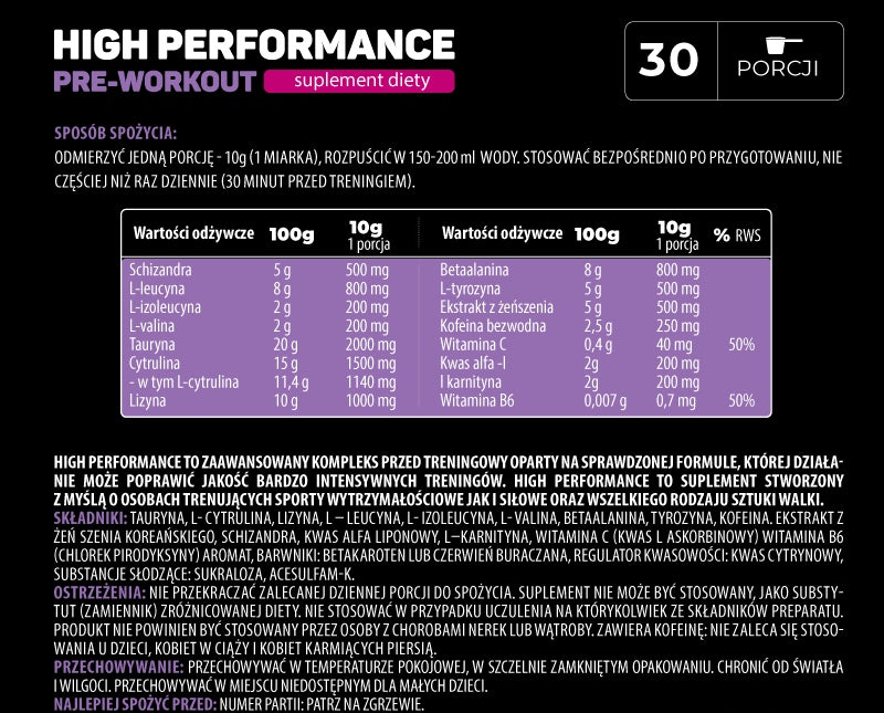 High Performance Pre-Workout Pomegranate 300g Endorfina.shop Packaging status original