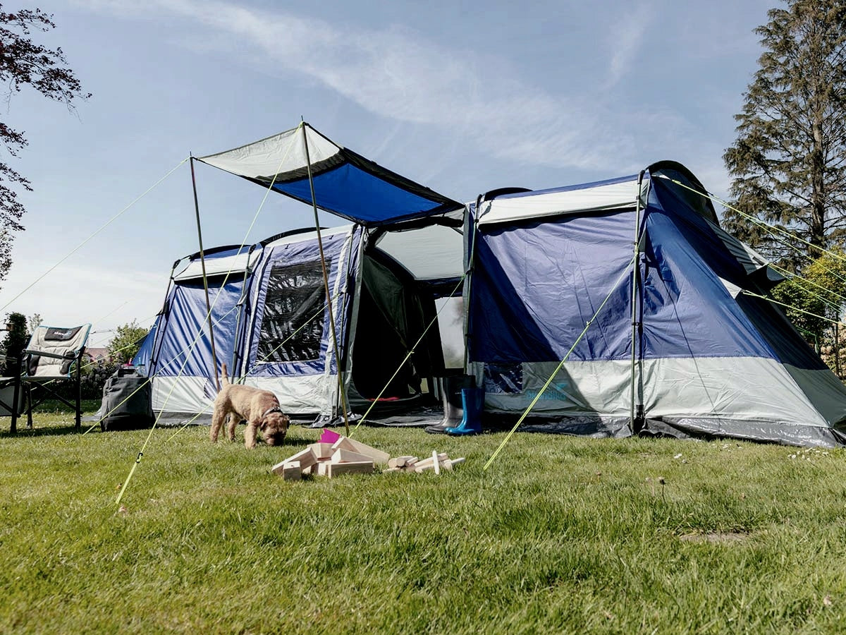 High Tent 21m² MODENA 8 people integrated floor 5000mm Black cabins! Color blue