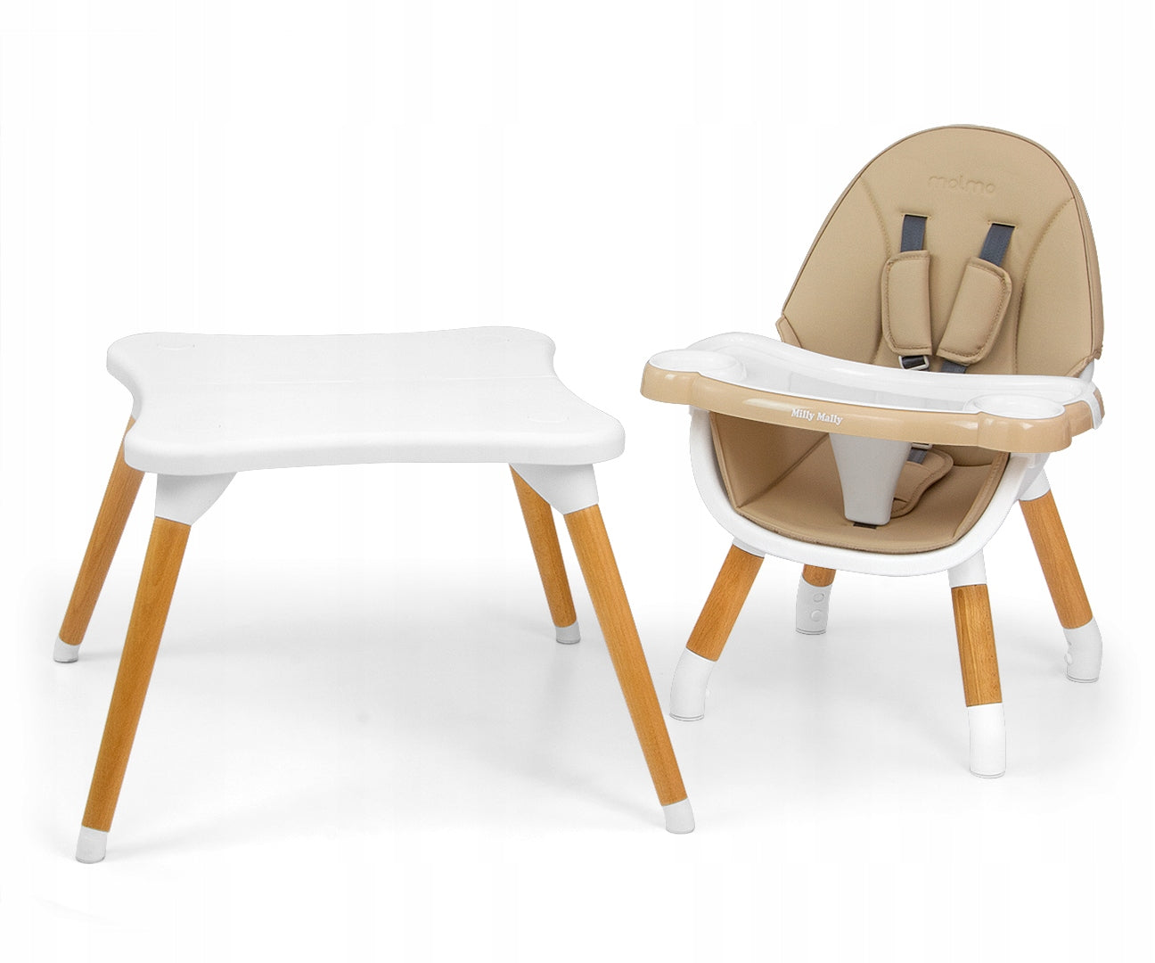 Highchair 2in1 Wooden Tray Table Malmo Beige Milly Mally Brand Milly Mally