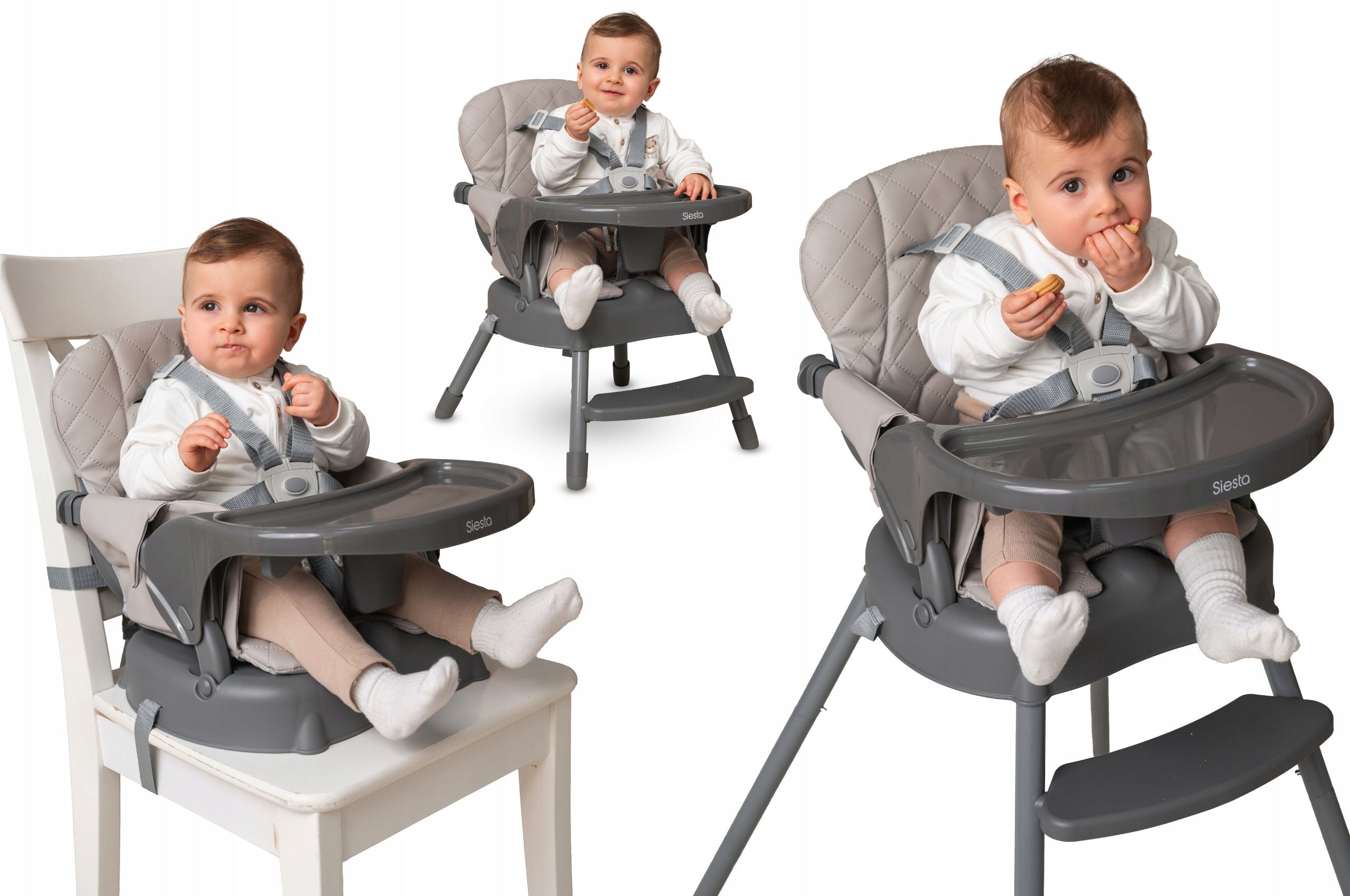 Highchair 3in1 adjustable tray belts eco leather Lorelli beige Packaging status original