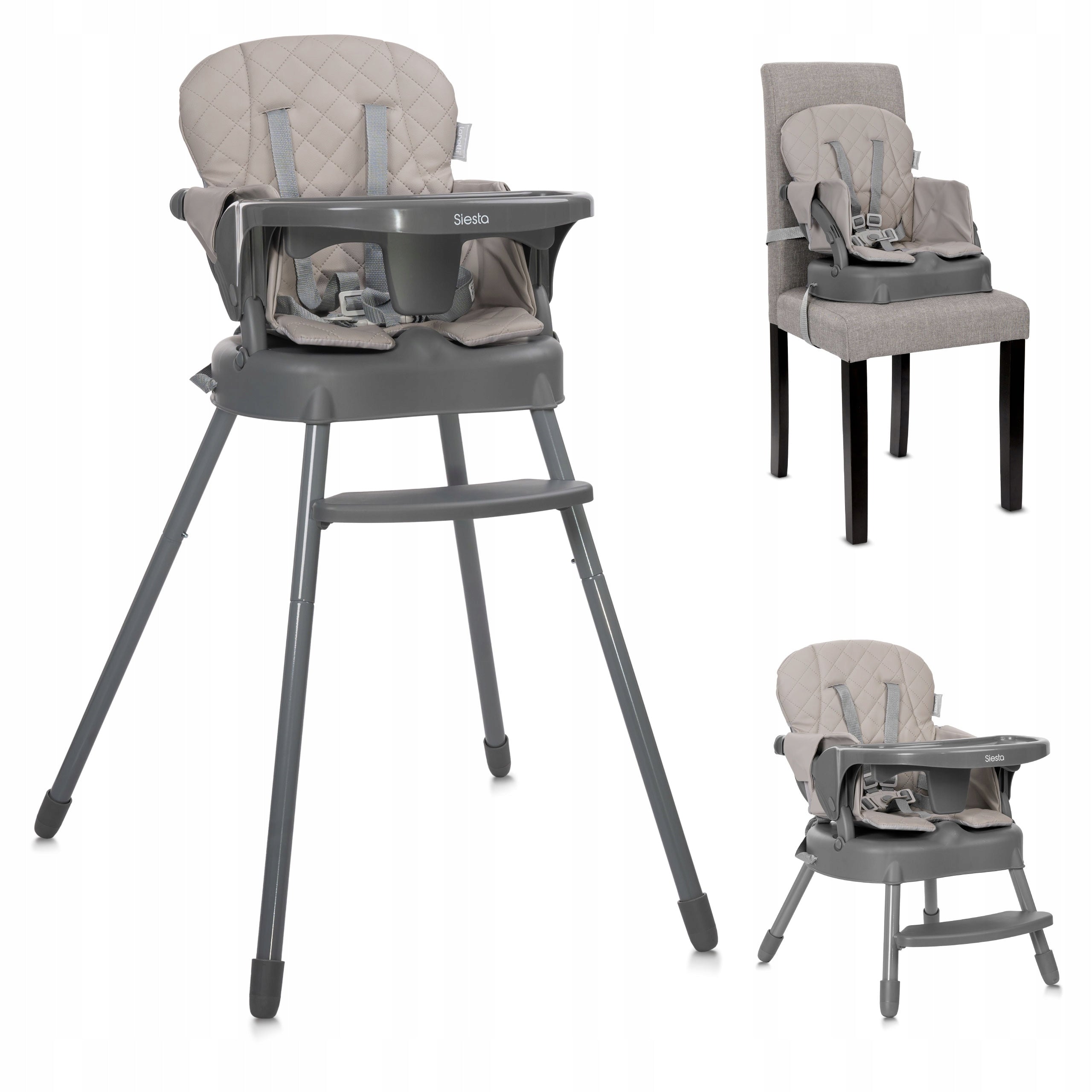 Highchair 3in1 adjustable tray belts eco leather Lorelli beige