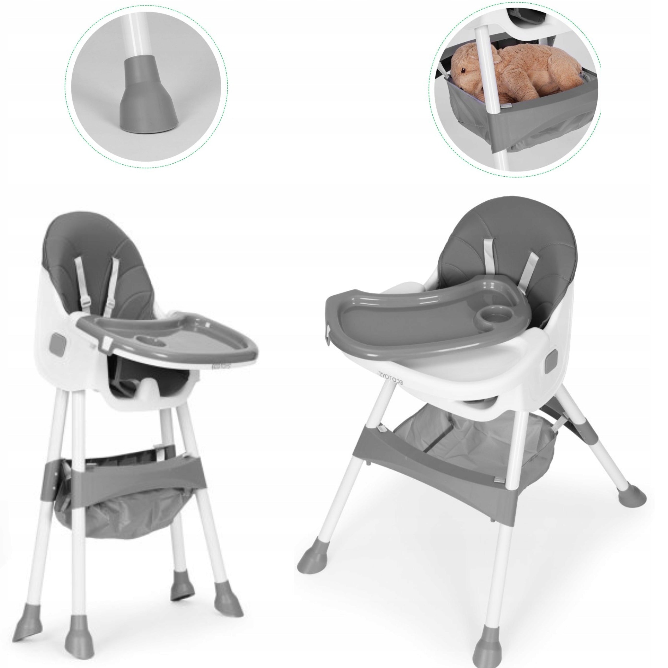 Highchair 6-36 M, Folding Seat Adjustable Tray 2in1 Grey