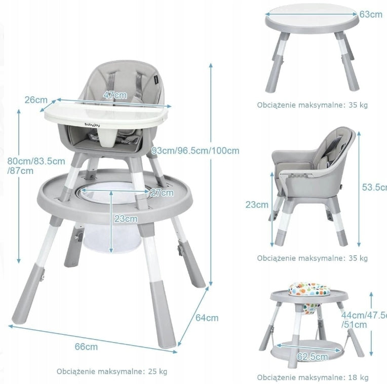 Highchair 6in1 table activity center Costway grey Manufacturer code BB5693GR