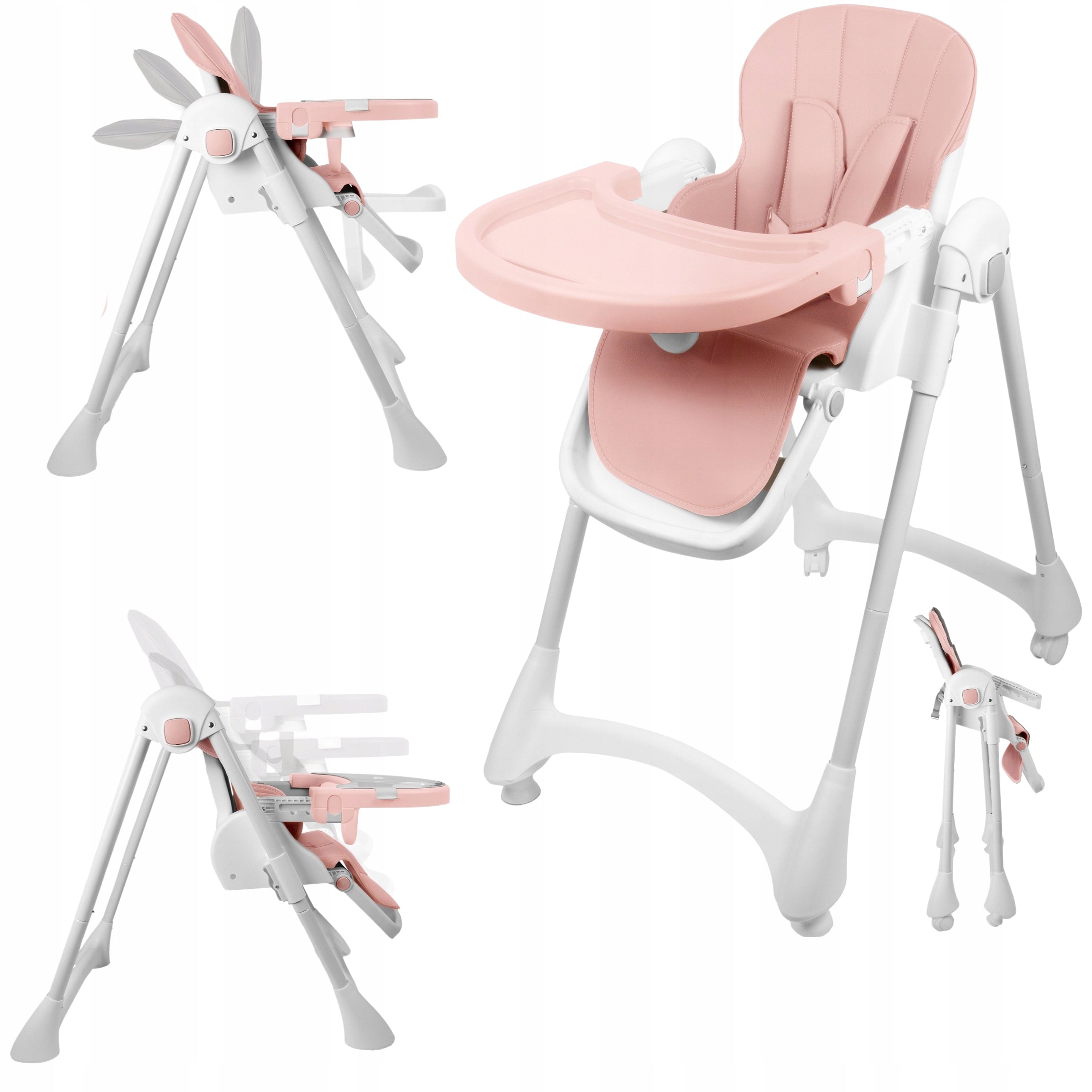 Highchair Adjustable for Feeding Seat Tray Wheels for Children Folding