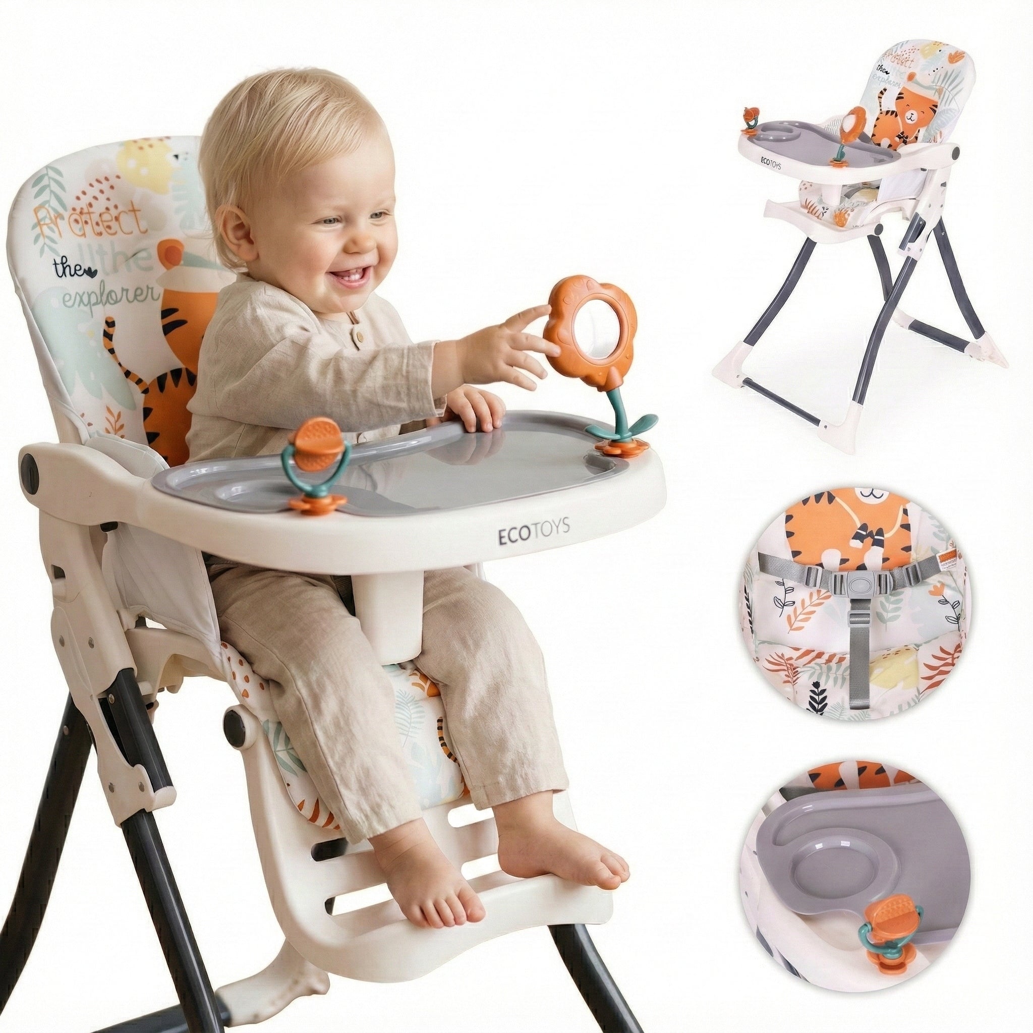 Highchair Feeding Seat Folding Toys Belts Adjustable Tray