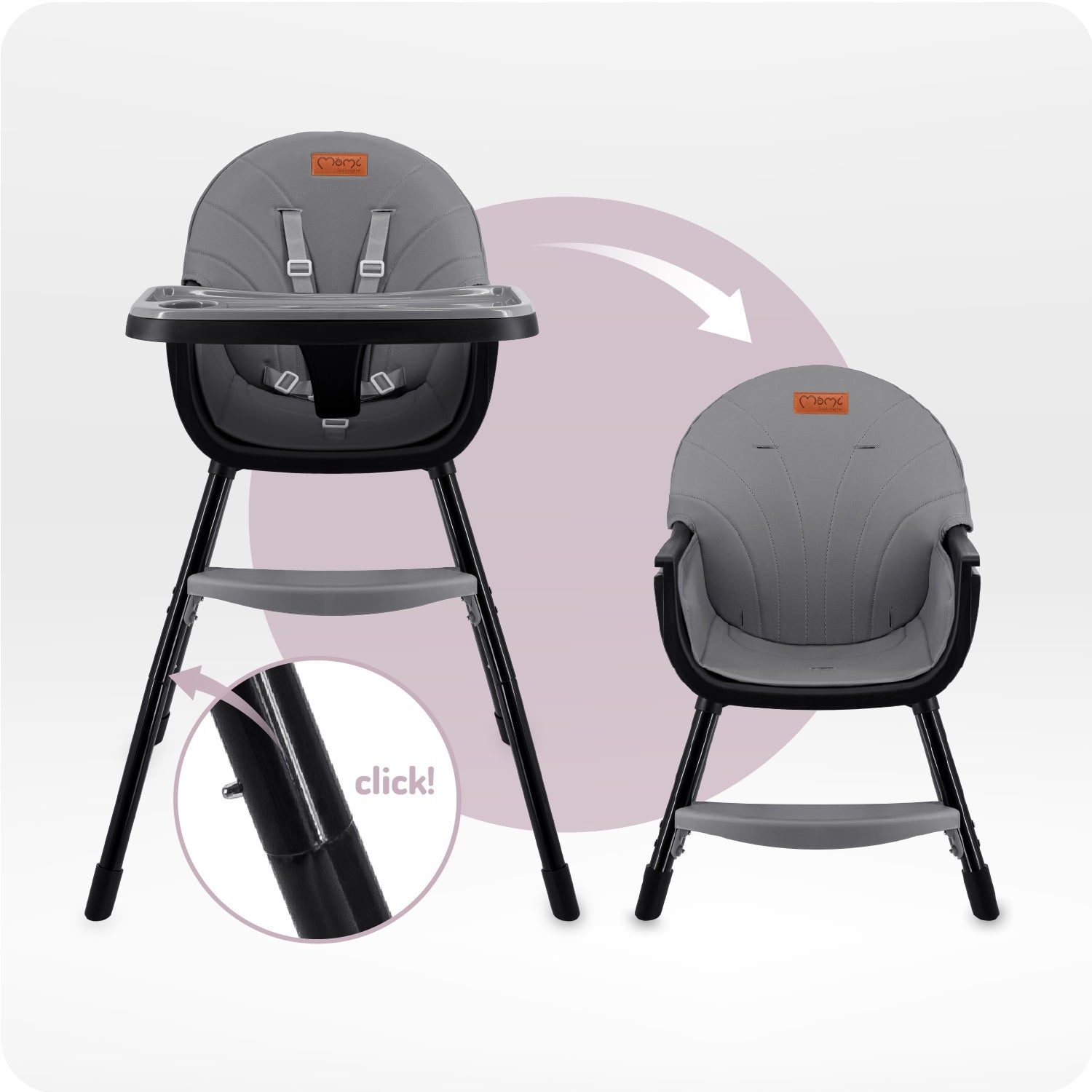 Highchair MoMi REKI black - 2in1 double tray footrest Color black