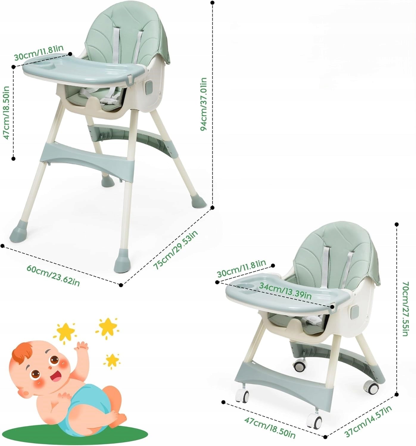 Highchair, adjustable, foldable, with tray, from 6 months Maycoly EAN (GTIN) 05906476526233