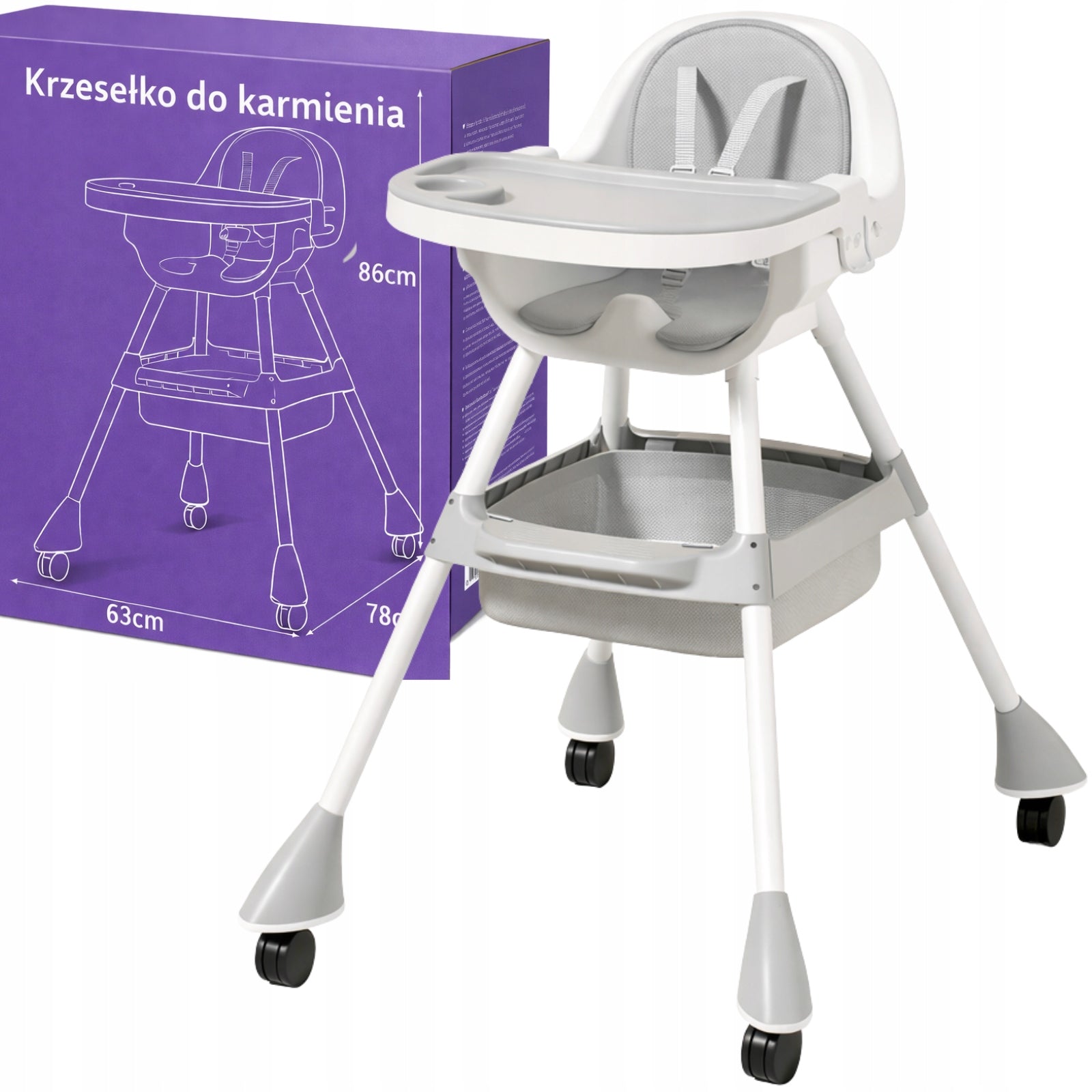 Highchair for Eating Feeding with Tray 3in1 Child Seat on Wheels