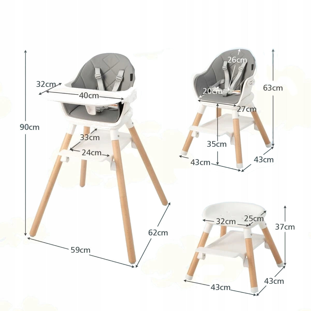 Highchair with 5-point belts 62 x 59 x 90 EAN (GTIN) 0783501296157