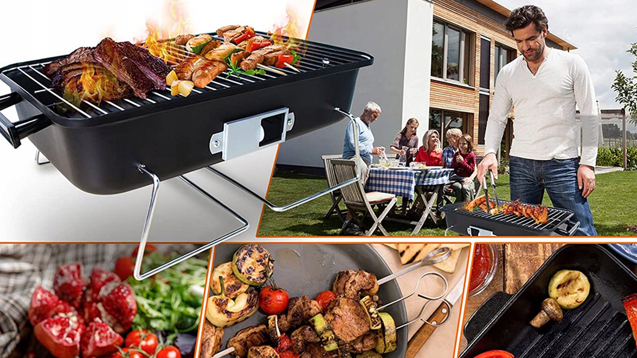 Hiking Grill Portable Charcoal Folding BBQ Camping Suitcase roomy Grill depth 9 cm
