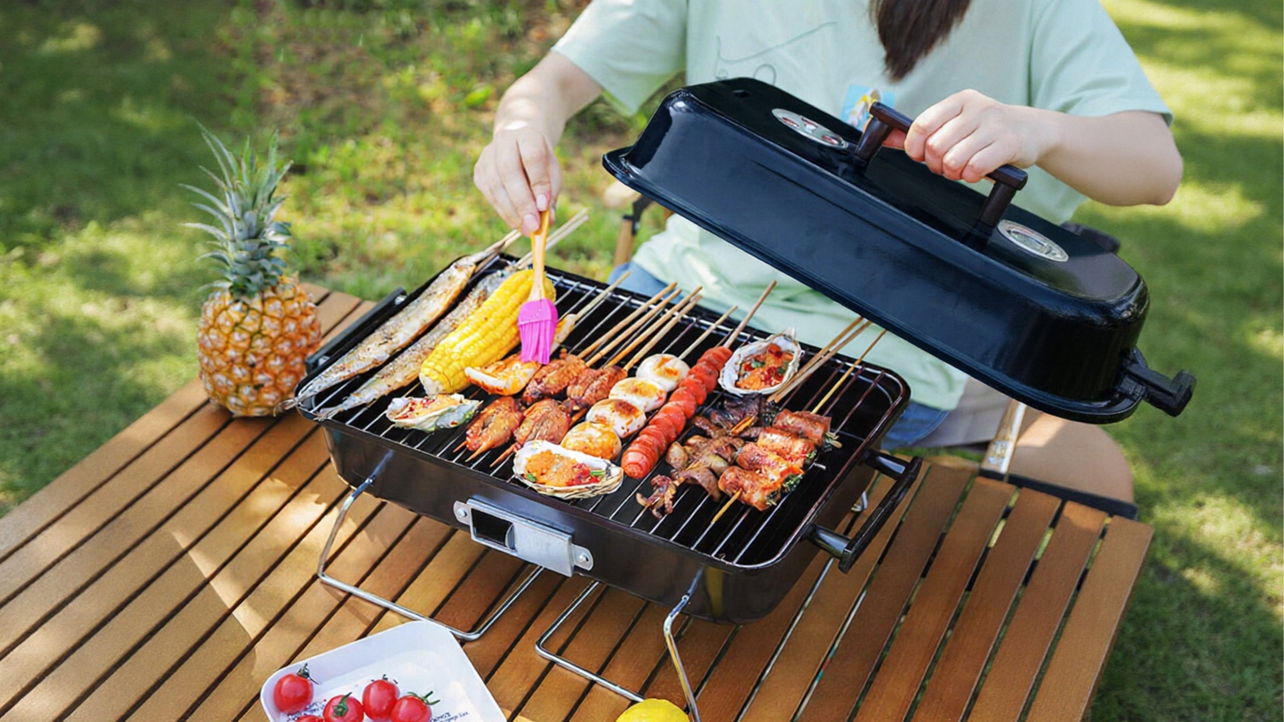 Hiking Grill Portable Charcoal Folding BBQ Camping Suitcase roomy Grill width 48 cm