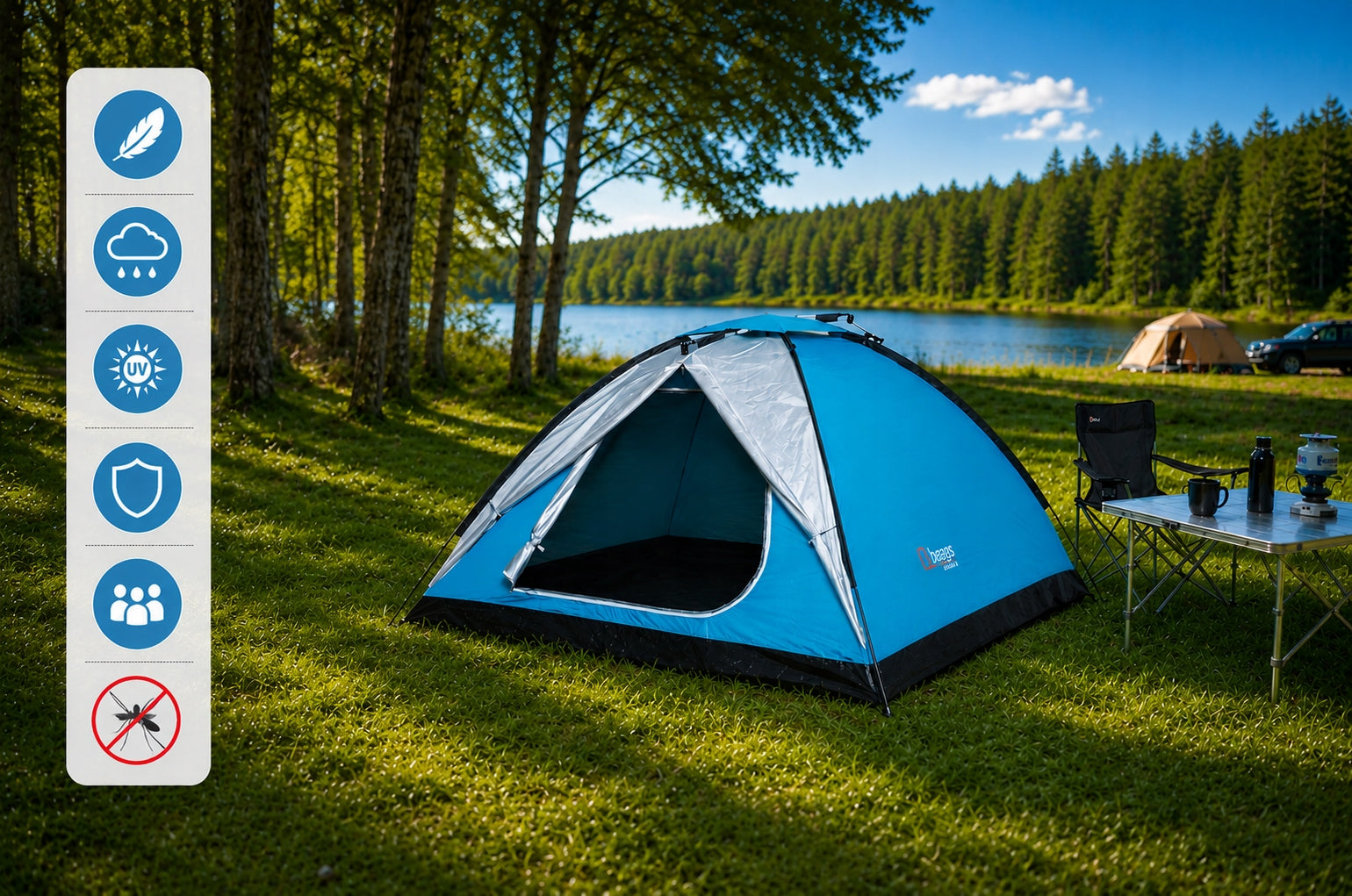 Hiking Tent 4 Person Camping UV30+ Tropical Waterproof Waterproofness 2000 mm