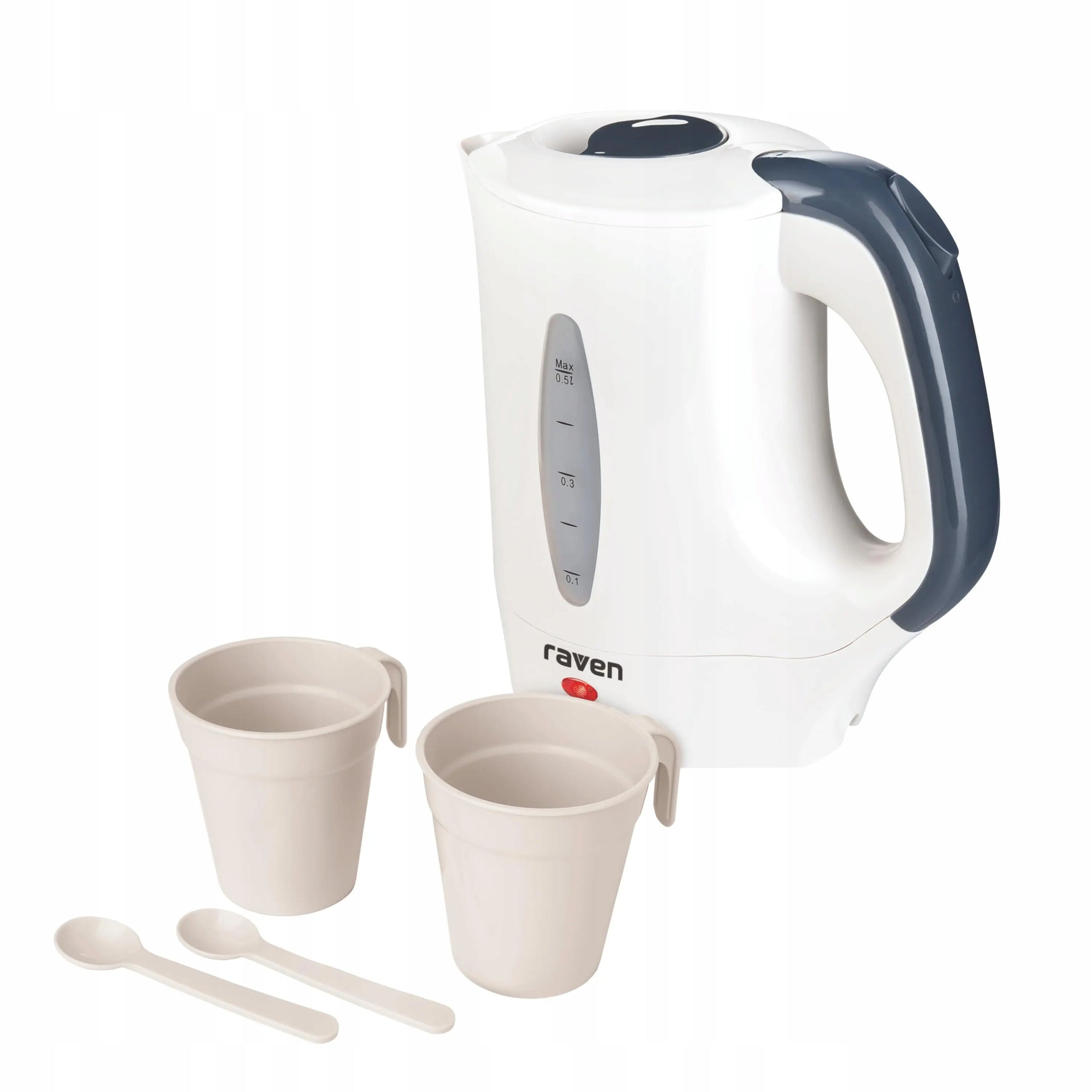 Hiking kettle RAVEN ECT001X 650W 0,5L White + two cups two teaspoons