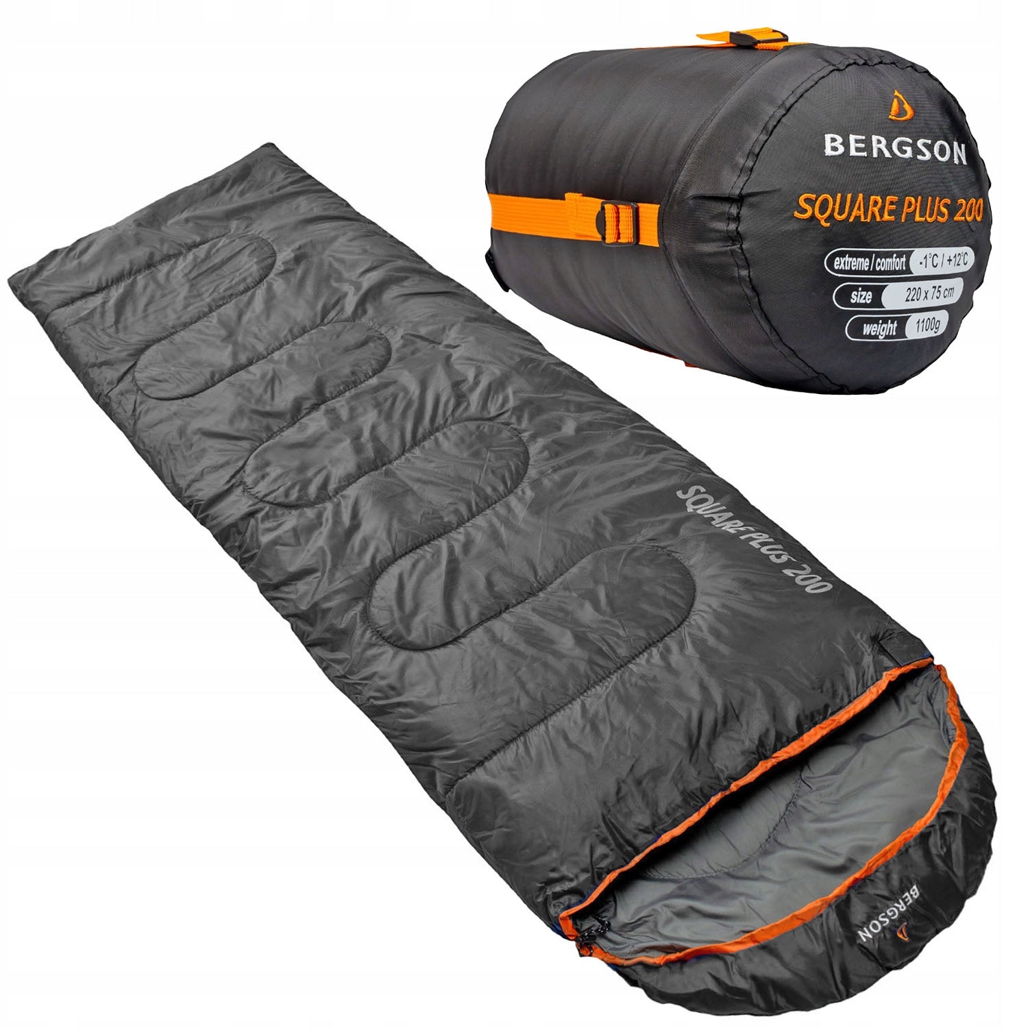 Hiking sleeping bag black SQUARE PLUS 200 One Size Manufacturer code BRG200