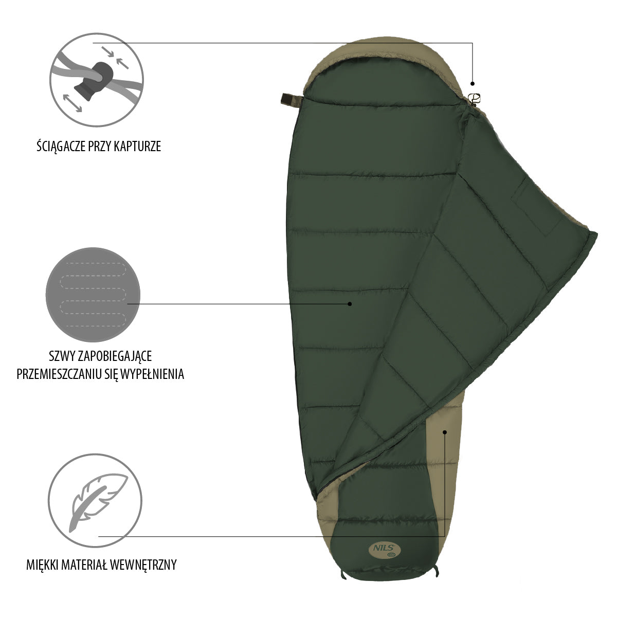 Hiking sleeping bag mummy warm with hood Nils Manufacturer code NC2012