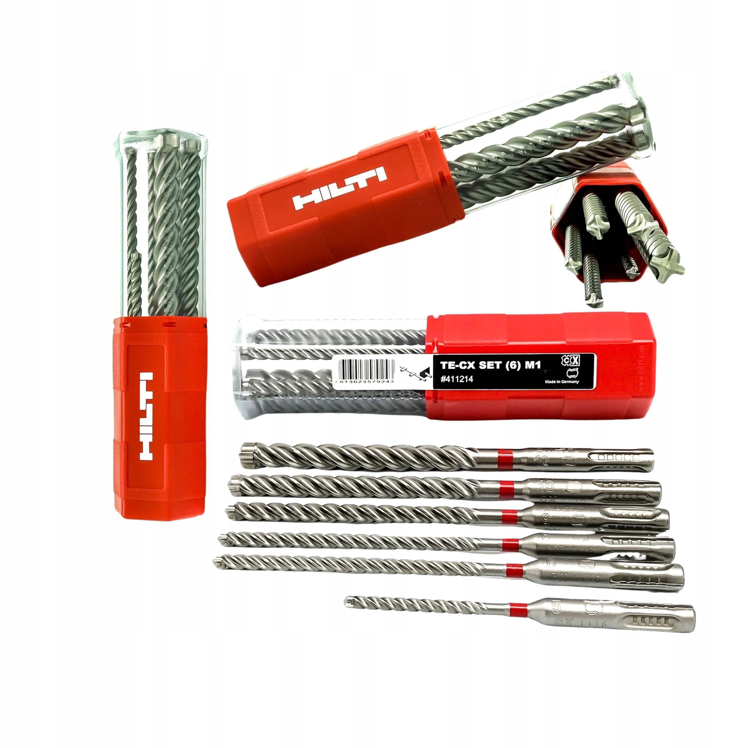 Hilti SDS Plus drill bit set for reinforced concrete 6 pieces TE-CX M1 4-blade