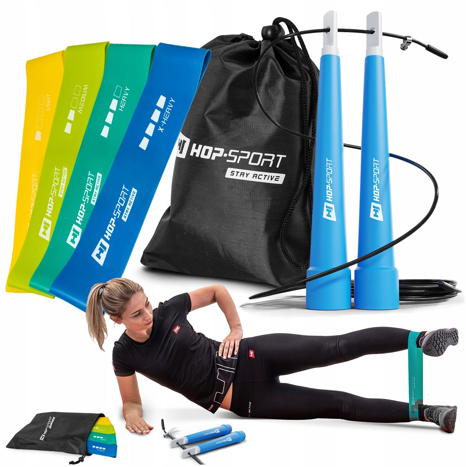 Hipband resistance bands exercise rubber 4pcs jump rope adjustable + pouch