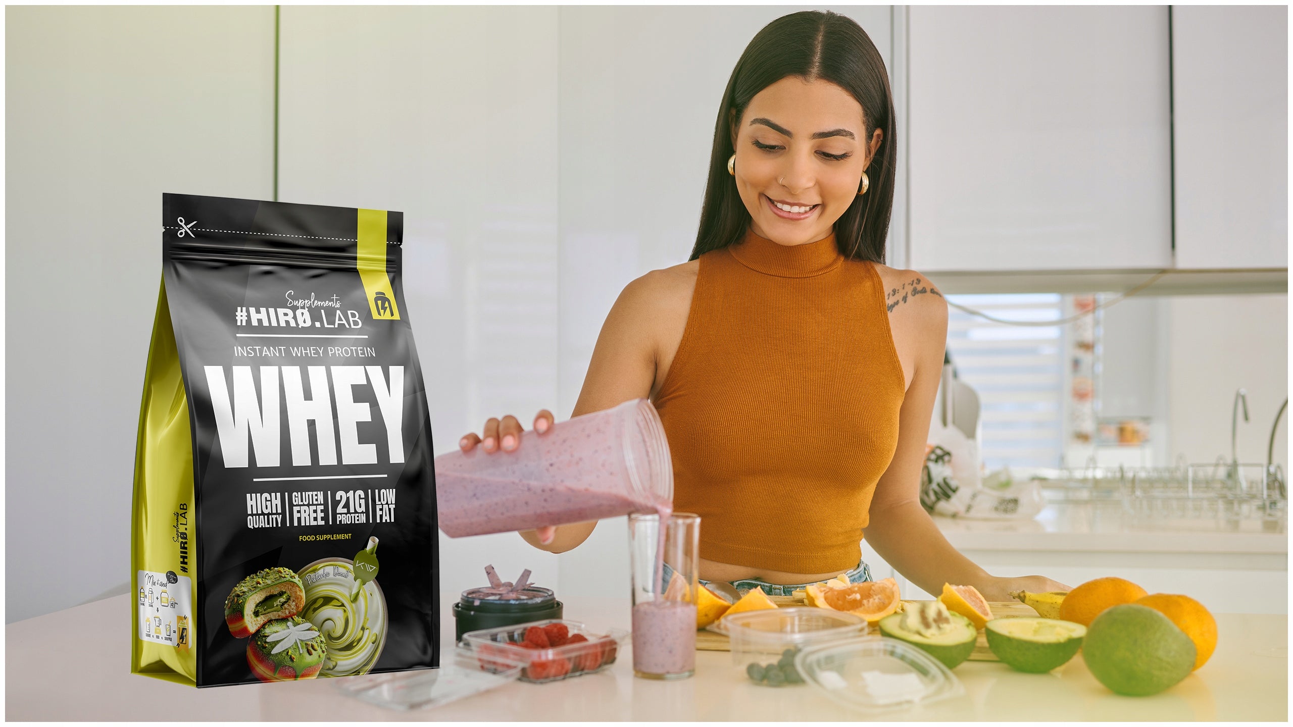 Hiro.Lab Instant WHEY Protein 750g Whey WPC Protein Conditioner Pistachio Packaging status original