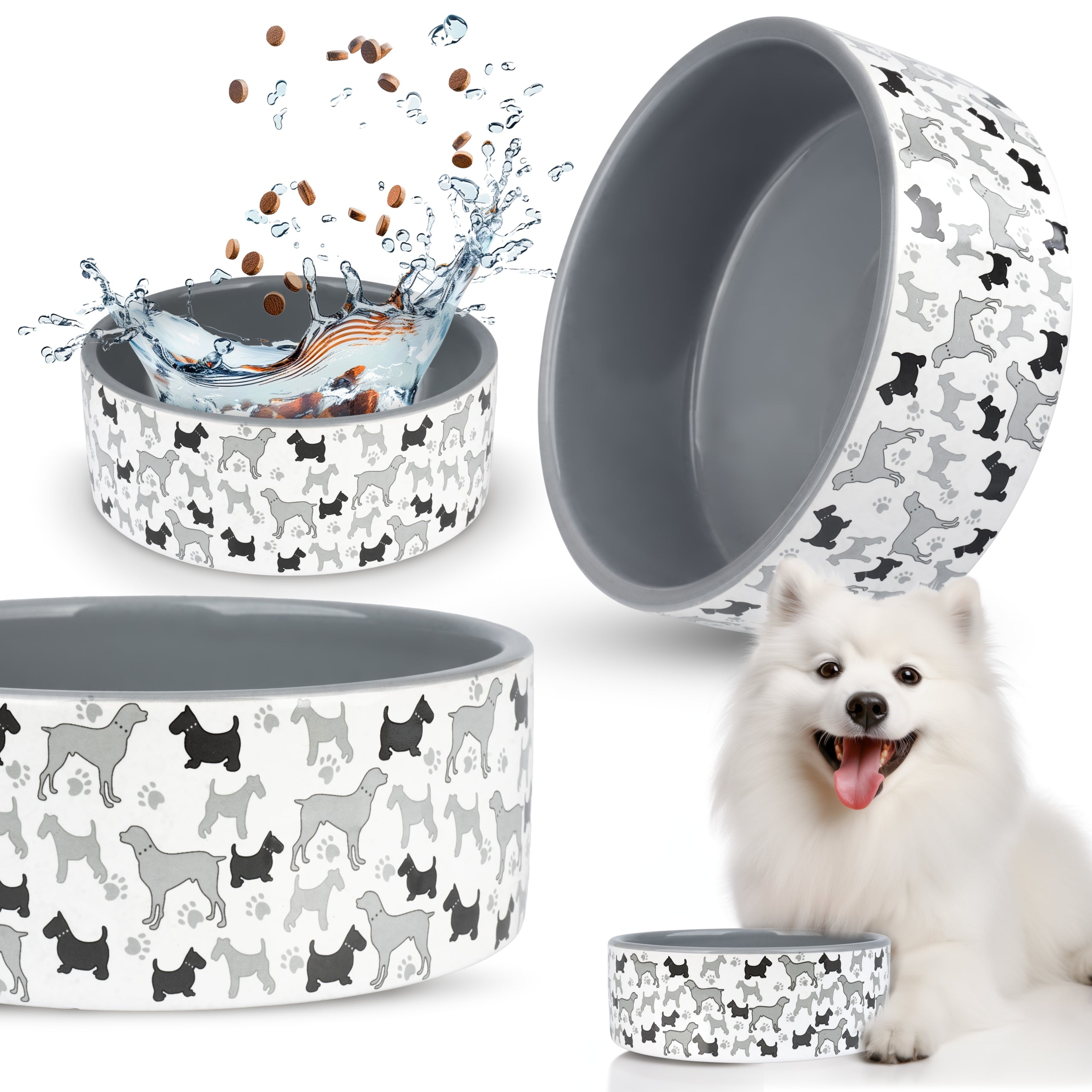 Hocky Ceramic Bowl for Dog on Karme Water 16 x6 cm Patterns Dog 700 ml