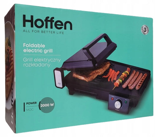 Hoffen Electric Grill FOLDING Table 2in1 2000W opening 180 degrees
