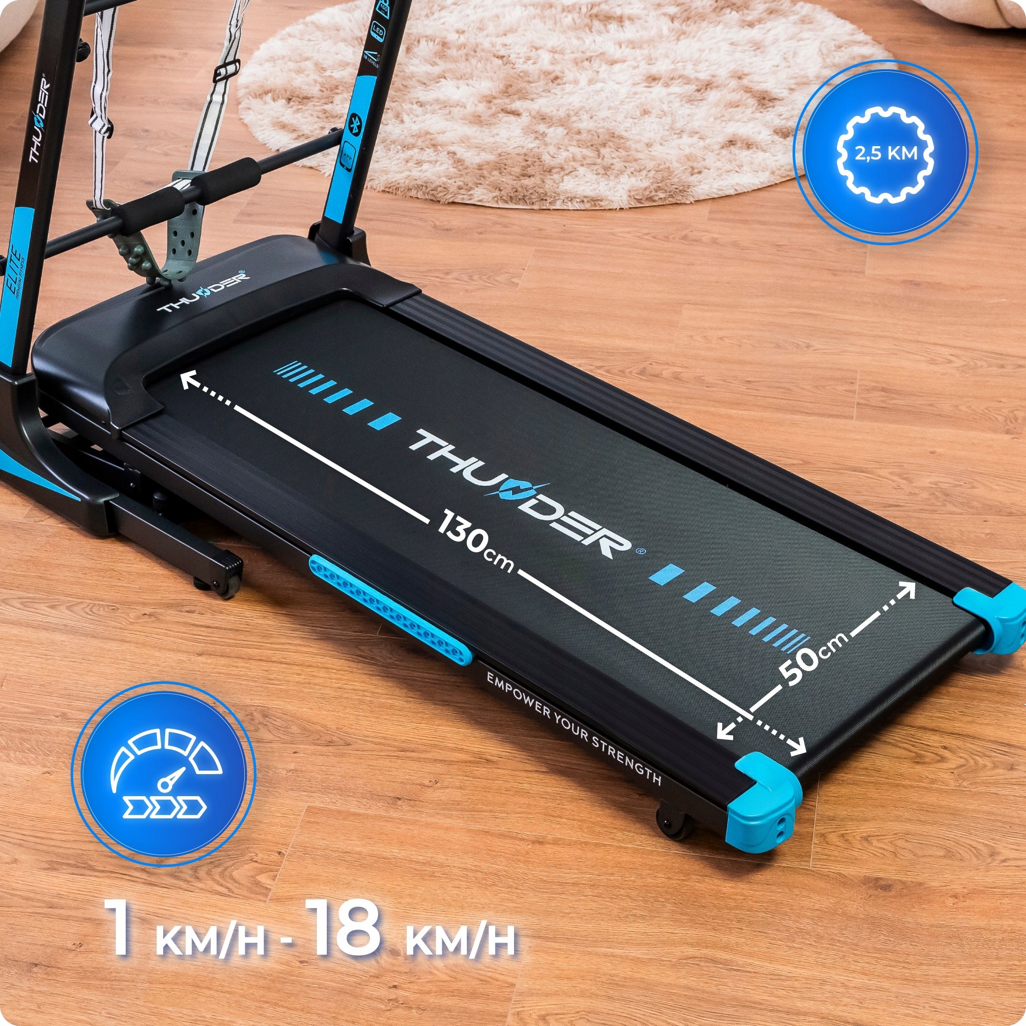 Home Electric Training Treadmill 18km/h Pulse Massager Application 160kg Measurements training duration distance speed pulse burned calories fat