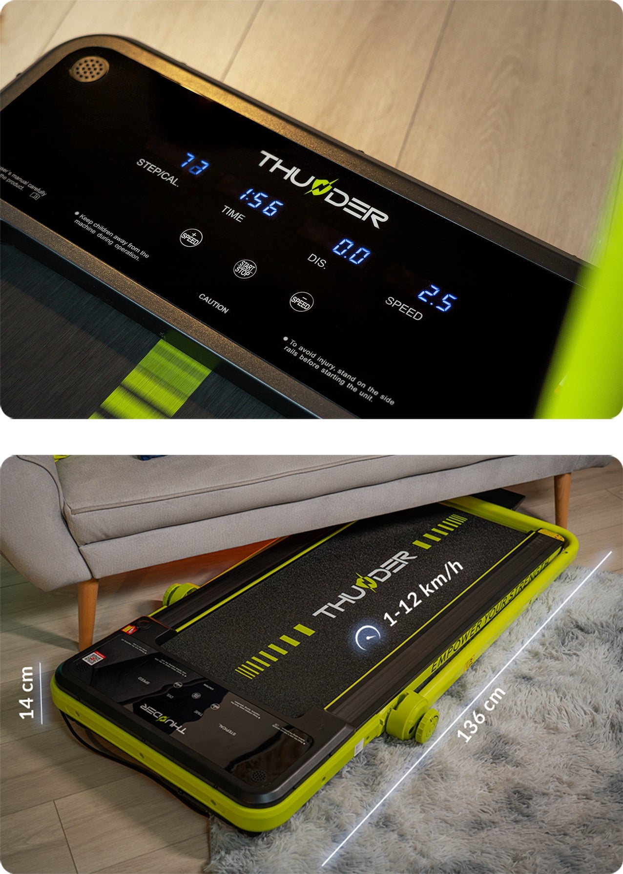 Home Electric Treadmill Folding 12 km/h Under Bed LCD Remote Control App Brand Thunder