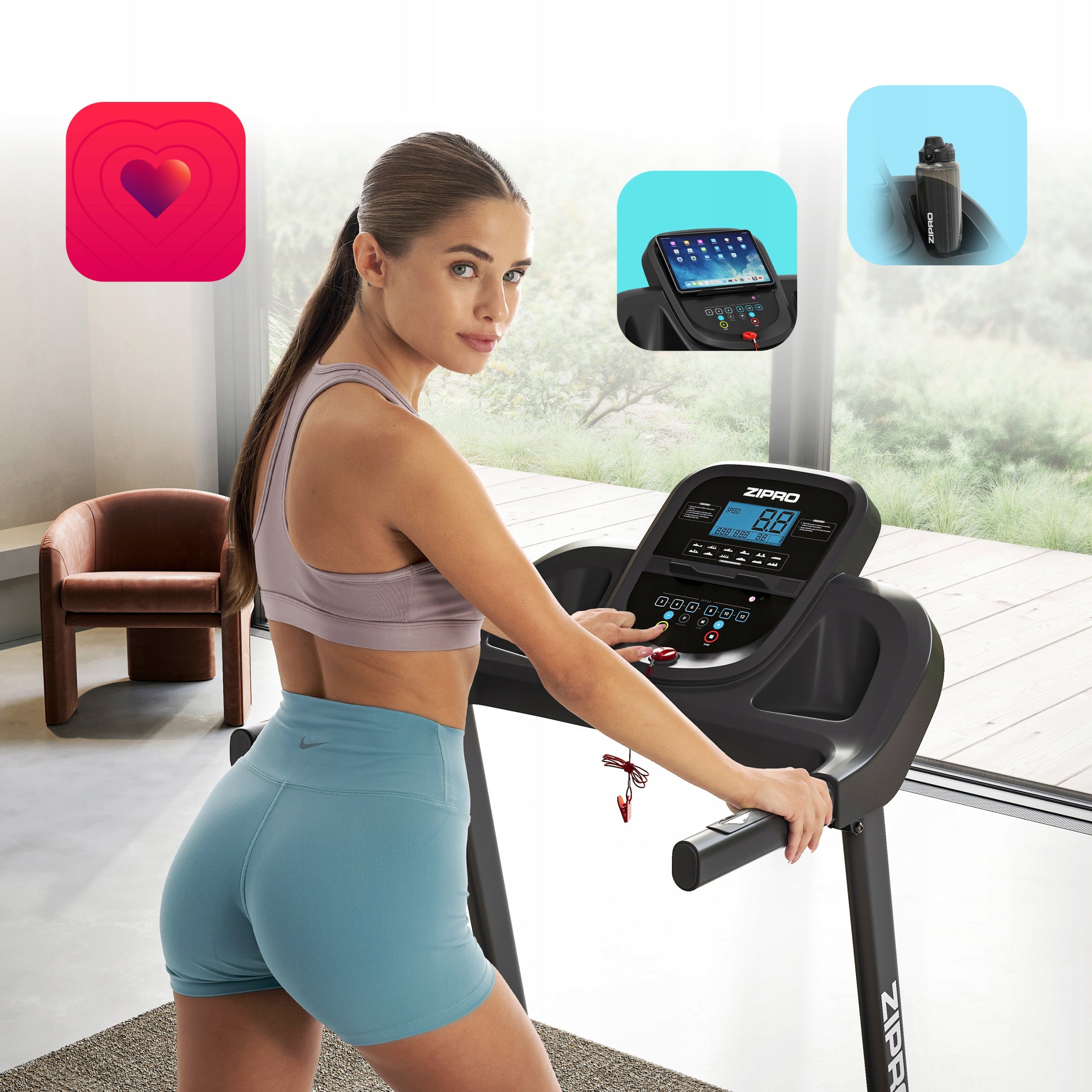 Home Electric Treadmill Folding Belt Slope + Shock Absorption - Zipro Brand Zipro