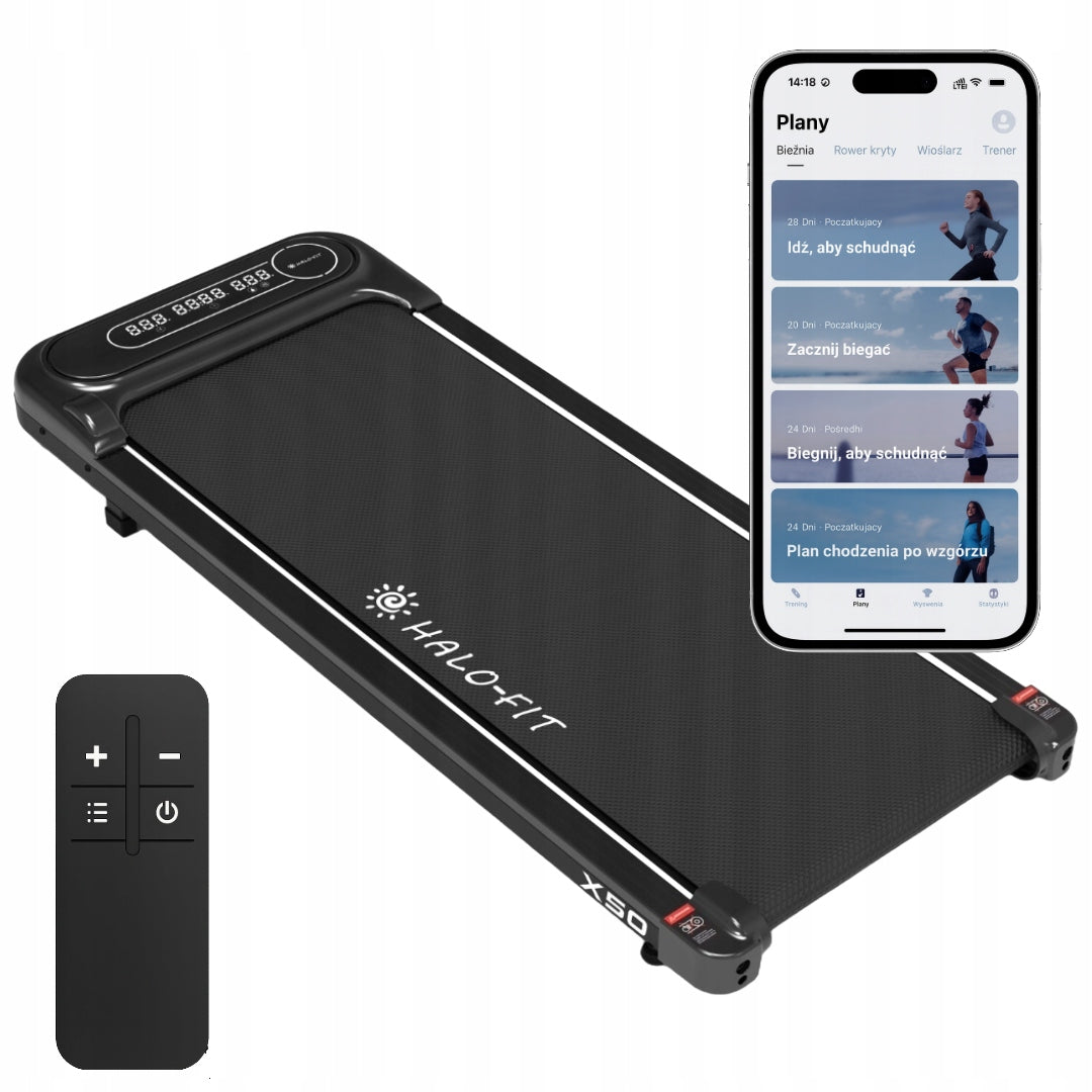 Home Electric Treadmill Under Bed 1-6km/h FitShow X50 Halo-Fit App Measurements training duration distance speed burned calories