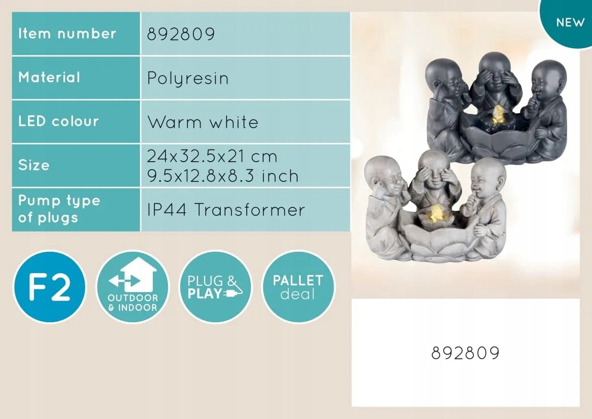 Home Fountain Led Buddha 3pcs 32cm Room Small Manufacturer code Mała fontanna domowa pokojowa do domu