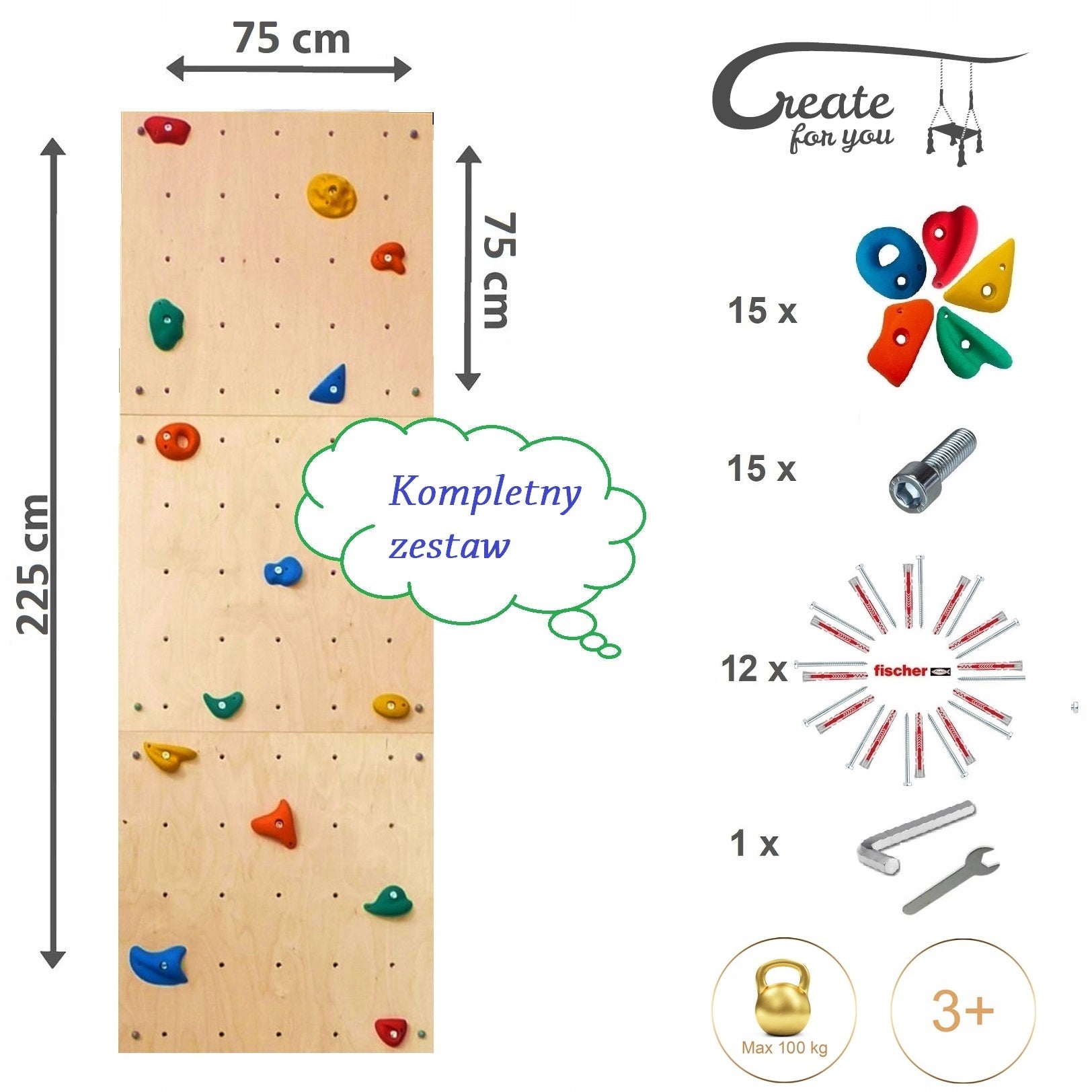 = Home climbing wall for children 225x75 + 15 climbing holds = EAN (GTIN) 5904181956161