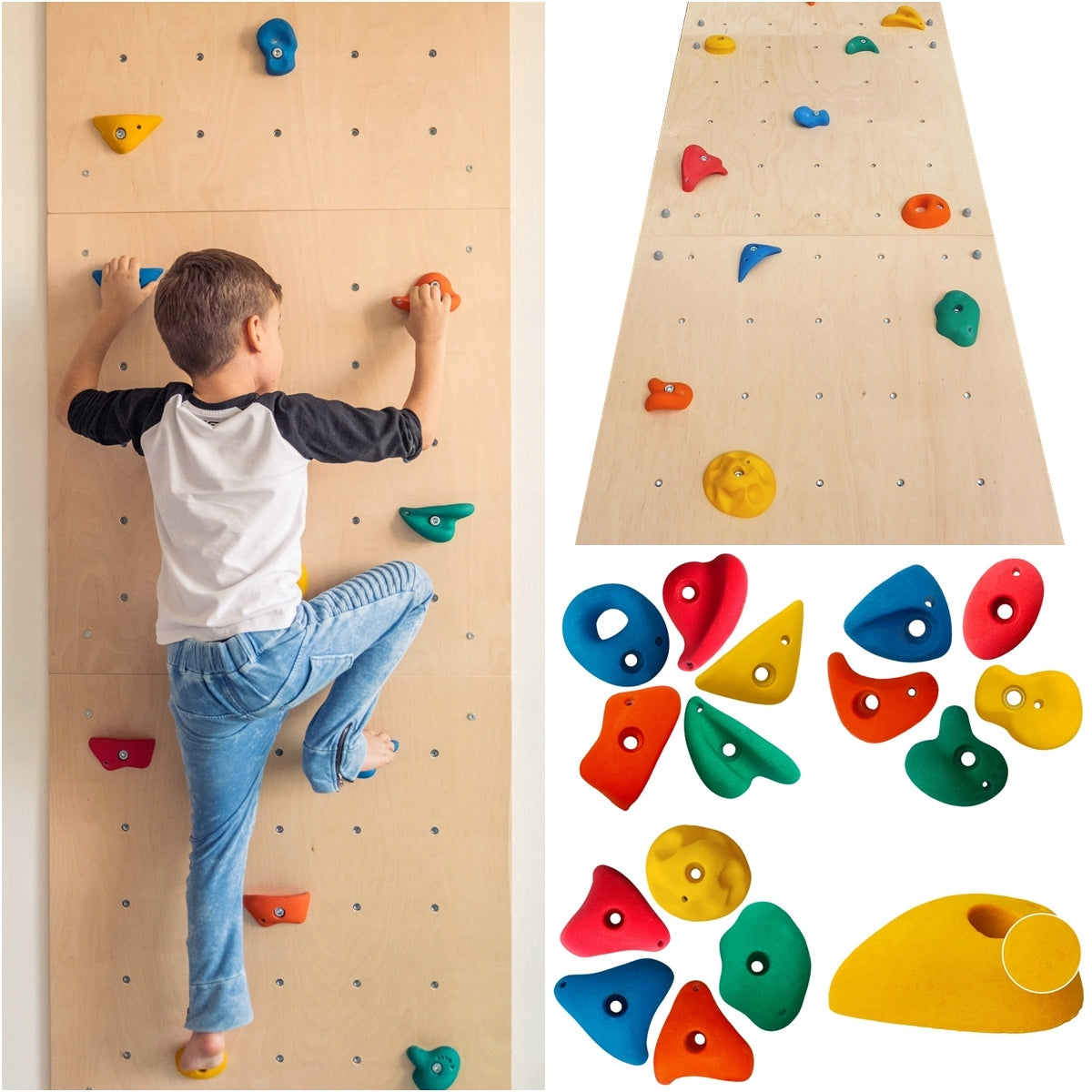 = Home climbing wall for children 225x75 + 15 climbing holds =