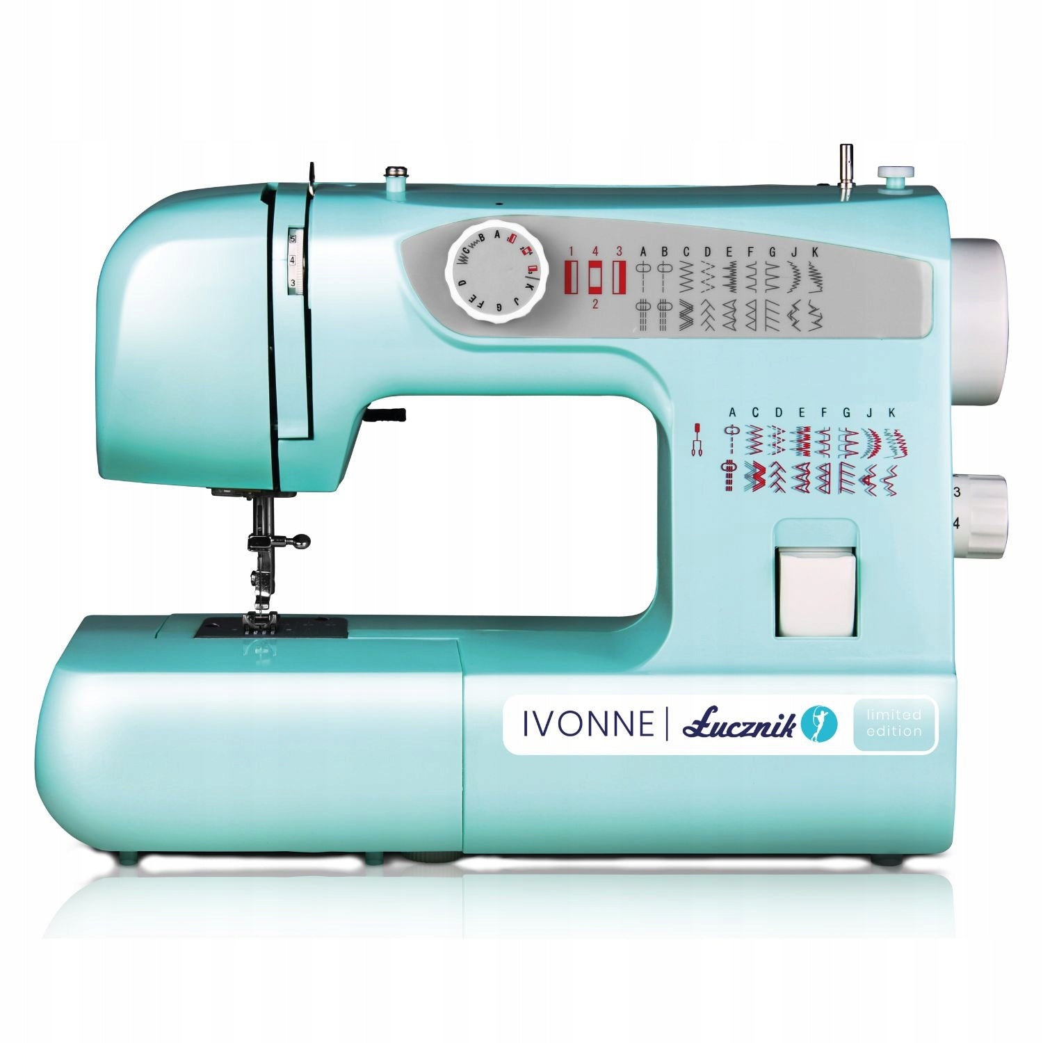 Home sewing machine Łucznik Ivonne 38 stitches double needle overlock Sewing features hemming hole edging quilting applique sewing repairing backstitching sewing of elastic fabrics rubber sewing sewing zips edge finishing stitching