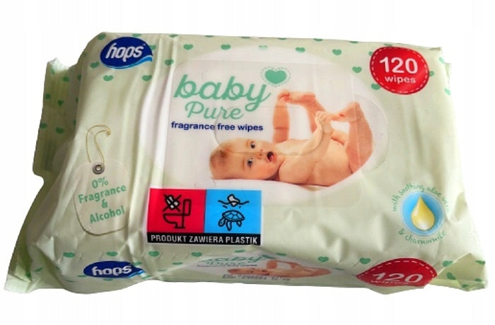 Hops PURE wet wipes 120 pcs. for children large pack Packaging status original