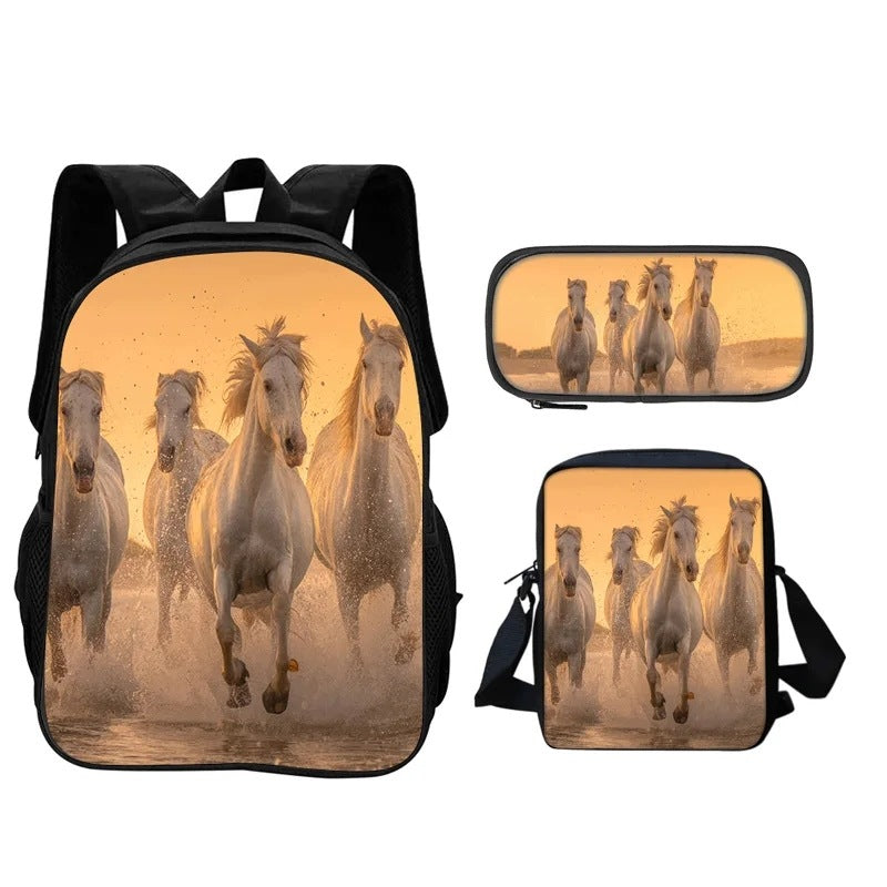 Horse Backpack, Pencil Case, Shoulder Bag 3Pcs Animal Horse 3D Set Brand no brand