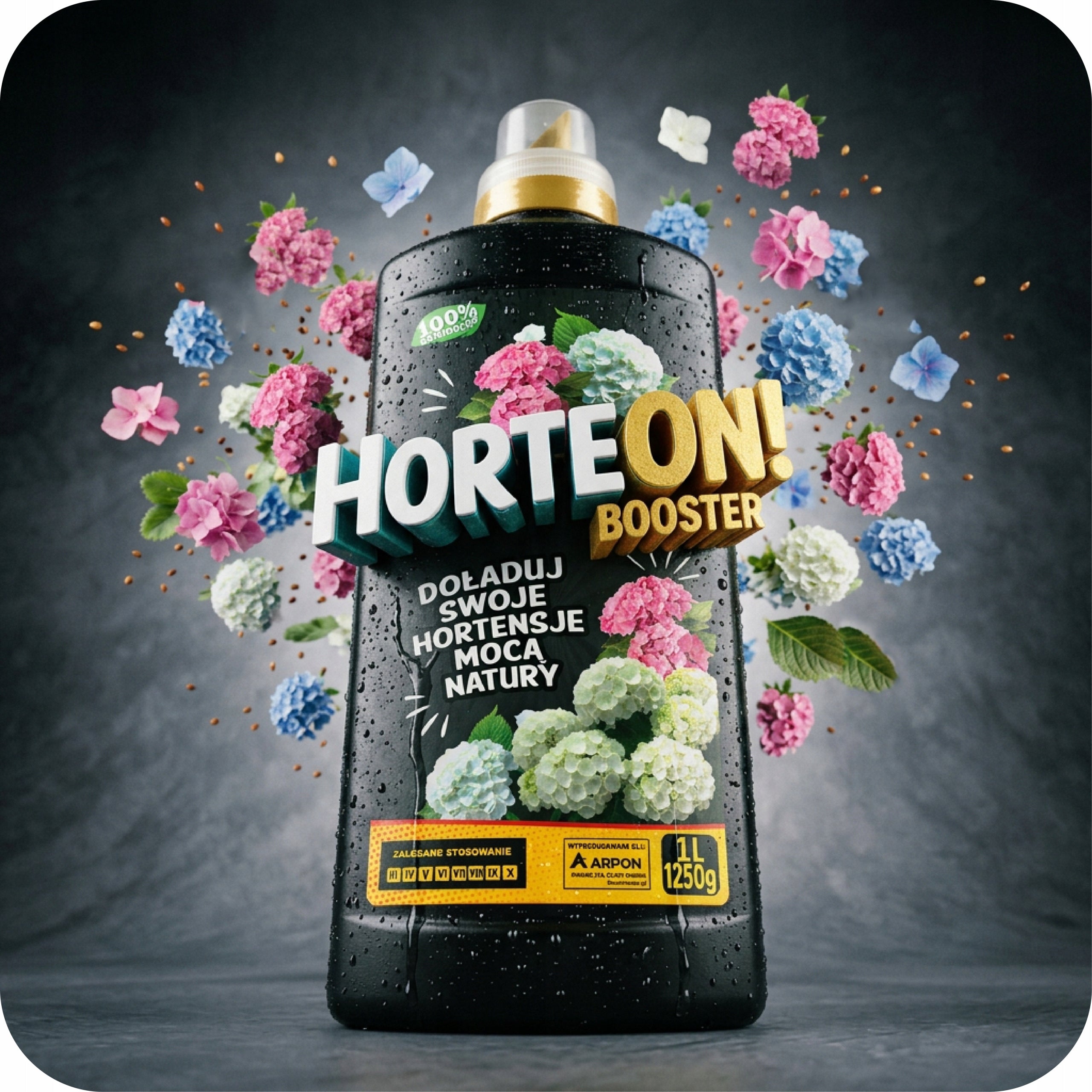 HorteON HYDRANGEA FERTILIZER! Booster 1l ORGANIC NATURAL FOR FLOWERS Packaging status original