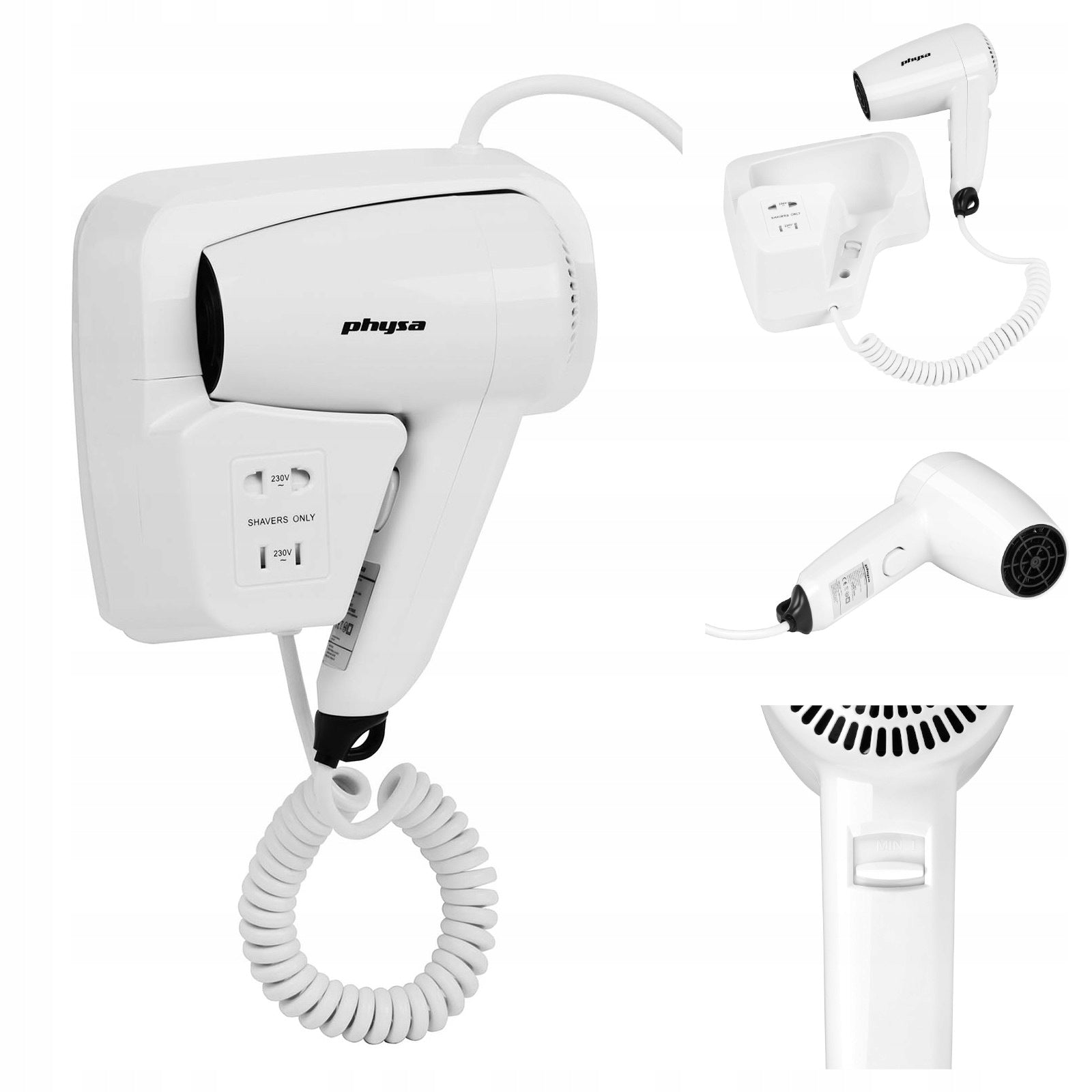 Hotel Wall Hair Dryer 1200W Physa Sicco white IPX4