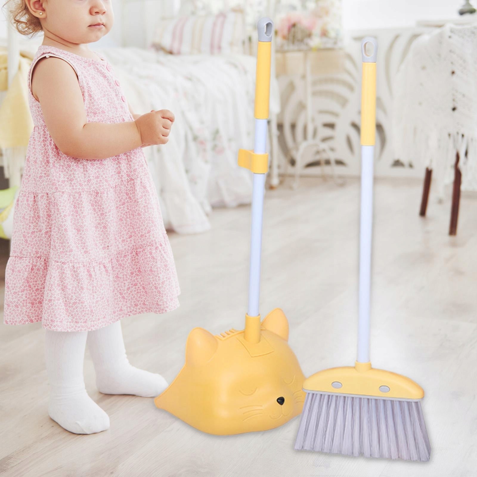 Household Mini Kids Broom and Dustpan Set Educational Toy Light Yellow