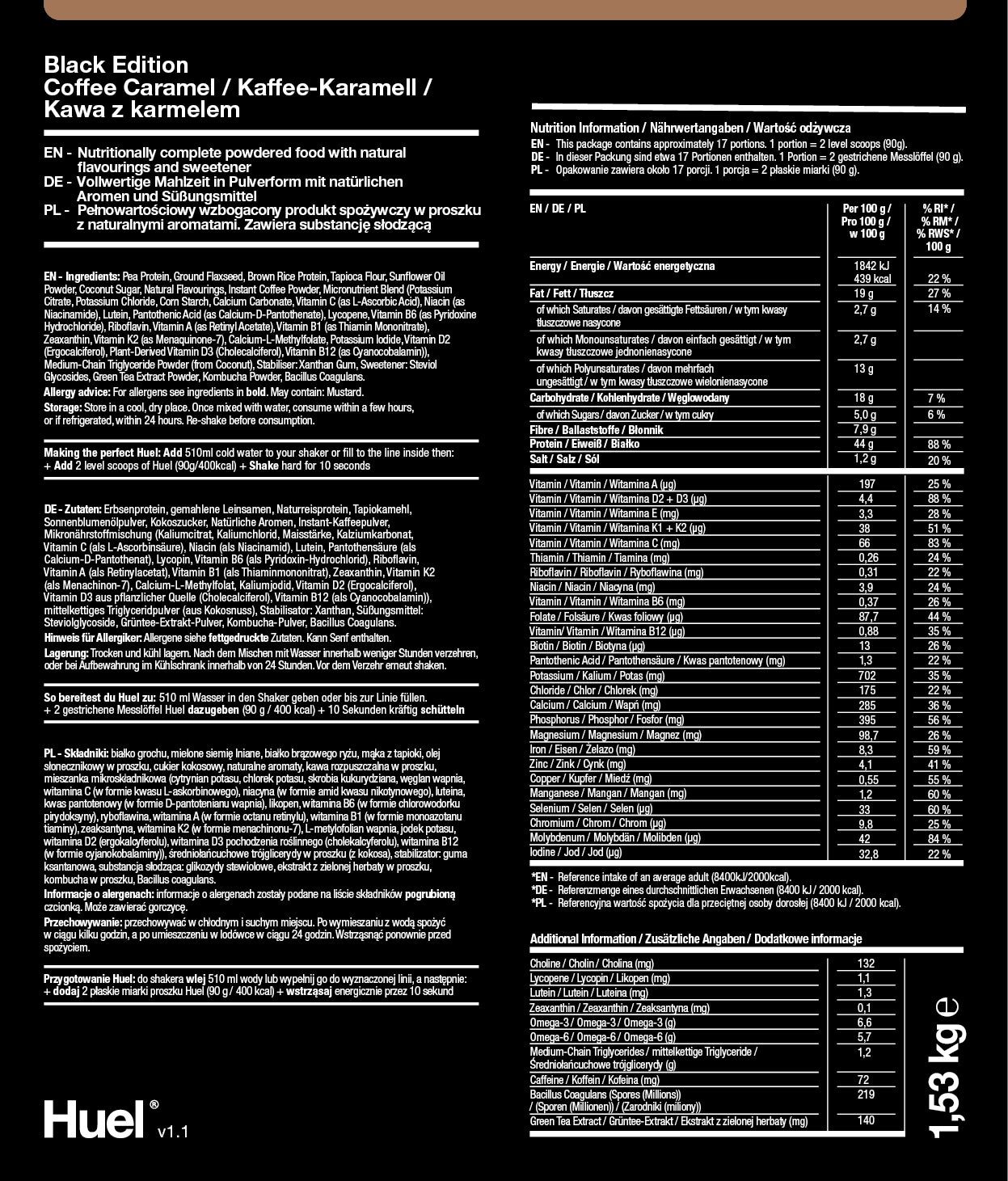 Huel Black Edition - coffee with caramel + scoop - 17 meals EAN (GTIN) 5060495115325