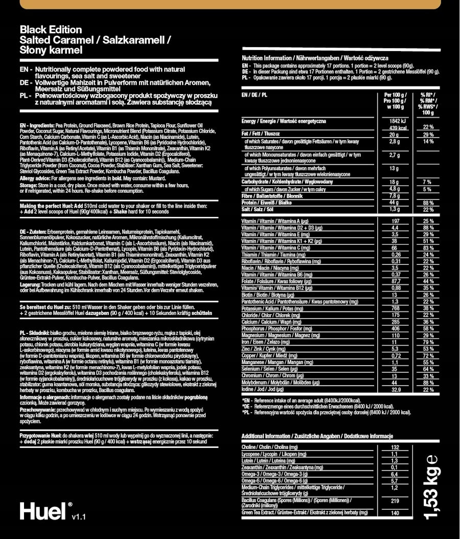 Huel Black Edition - salty caramel + scoop - 17 meals Expiration date at least 3 months from the date of purchase