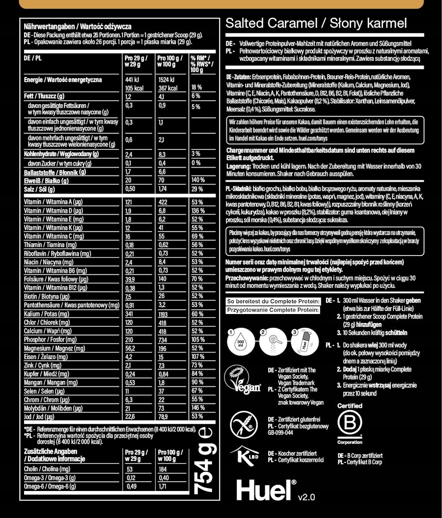 Huel Complete Protein - salty caramel + scoop - 26 servings Expiration date at least six months from the date of purchase