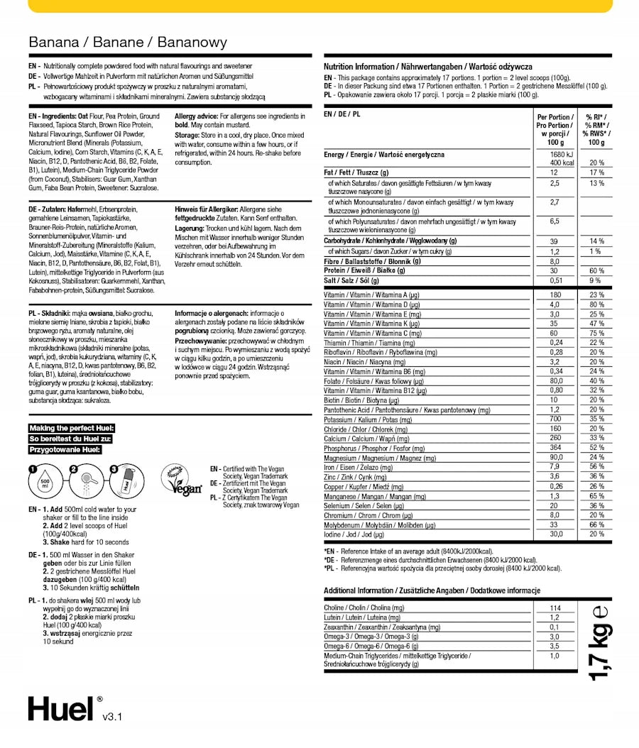 Huel Powder - banana + scoop - 17 meals Expiration date at least six months from the date of purchase