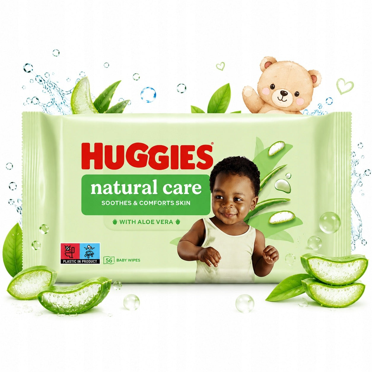 Huggies Baby Moisturized Wipes Natural Care Aloe Vera 56pcs Packaging status original