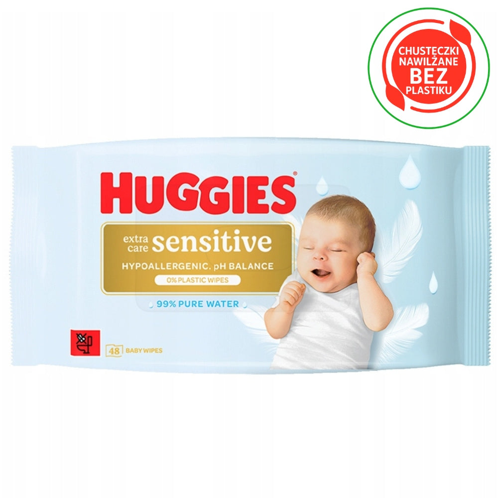 Huggies Extra Care Sensitive Wipes Moisturized 100% Plastic Free 48 Pack