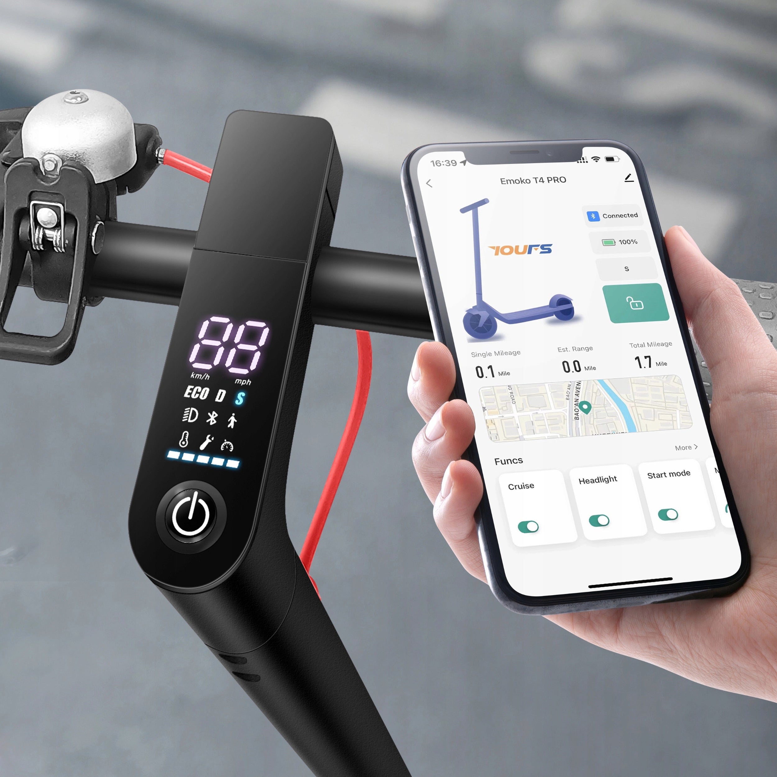 Hulajnoga Elektryczna Dla Dorosłych EMOKO T4 PRO 30 km, 350W 36V 10,4Ah APP Packaging status original