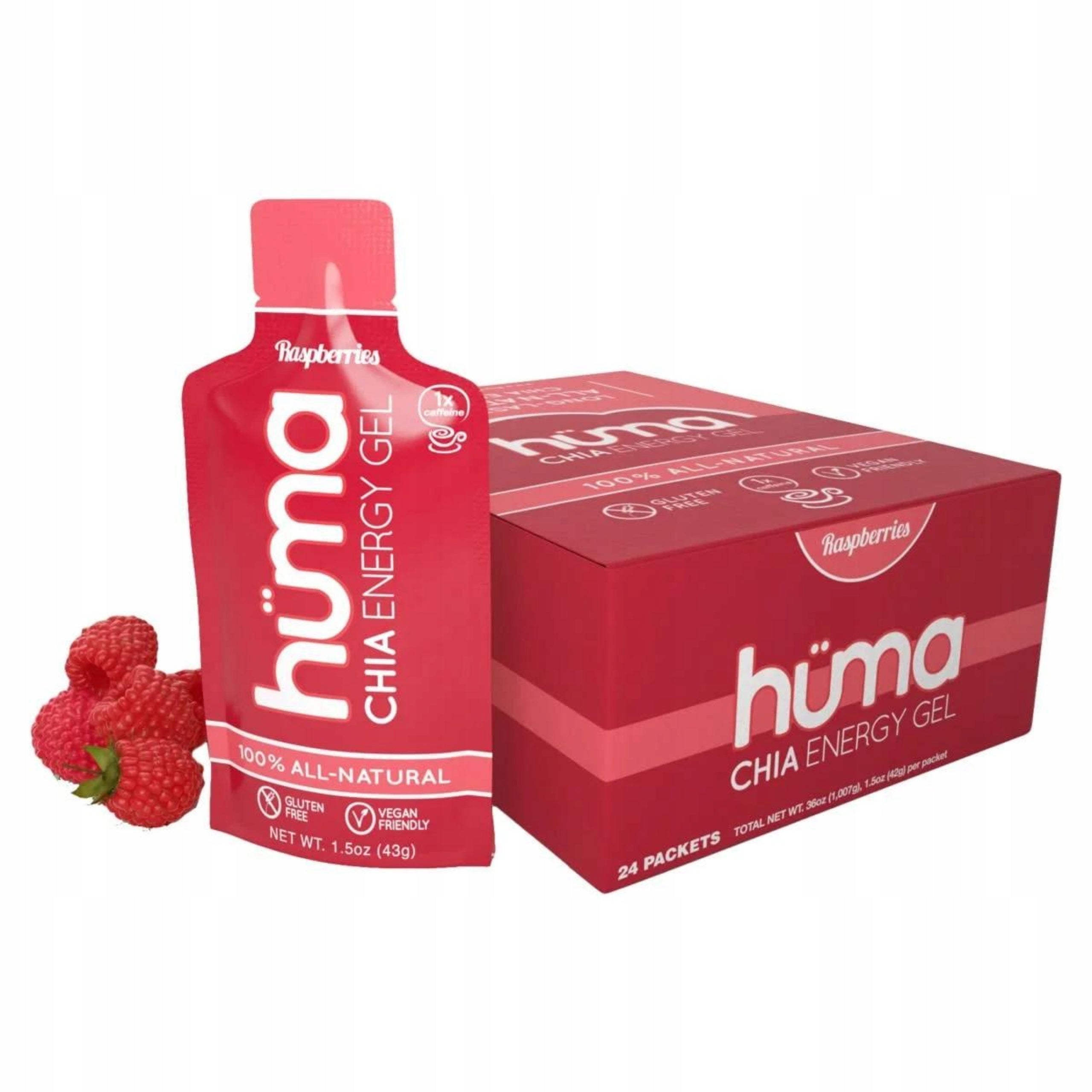 Huma Gel energy gel - raspberry with caffeine 12 pcs. Packaging status original