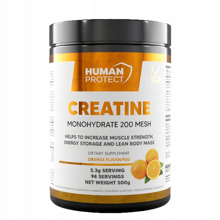 Human Protect CREATINE MONOHYDRATE 500g Creatine Monohydrate Orange