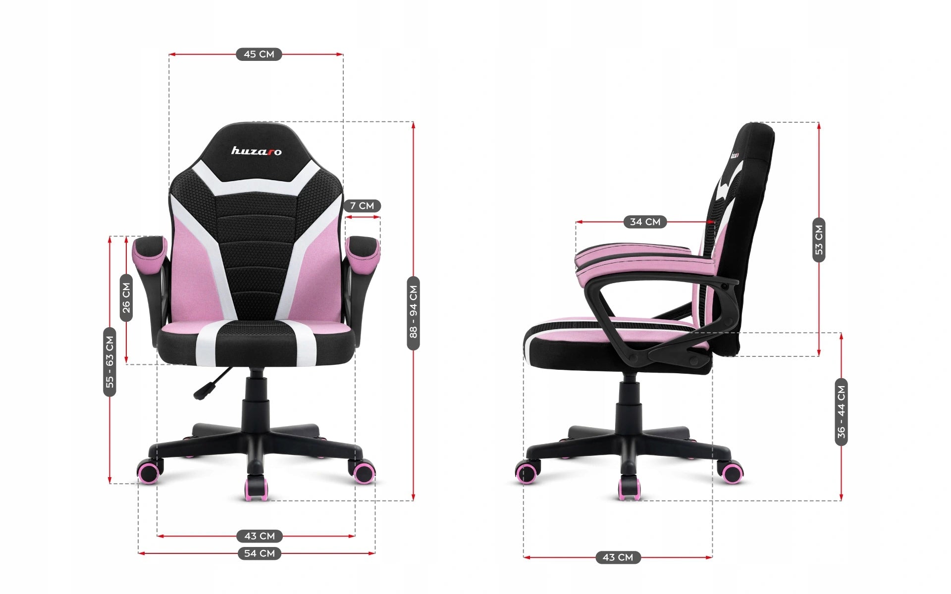 Huzaro Ranger Mesh 1.0 PINK SWIVEL GAMING CHAIR for children Furniture width 54 cm